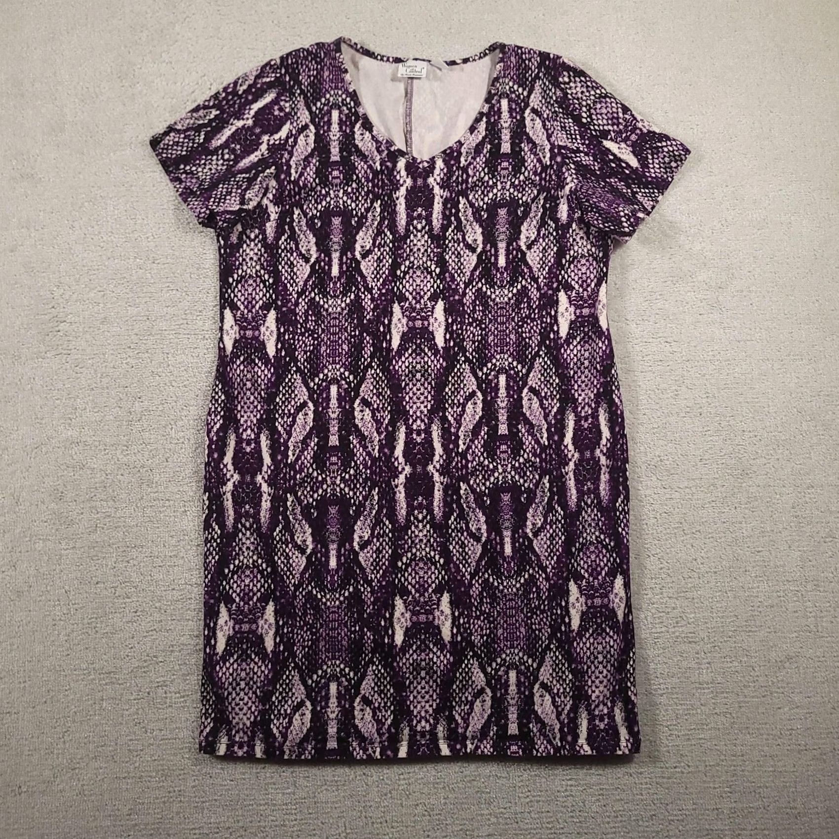 Vintage Women with Control Dress Womens XL Purple Snake Print Short Sleeve Stretch Knit Size 40" / US 18 - 2 Thumbnail