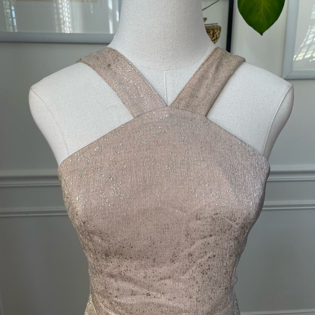 Other Lulus Metallic Gold Halter Grecian Neck Flowing Chiffon Form Size S / US 4 / IT 40 - 2 Thumbnail