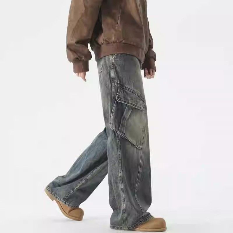 Japanese Brand Retro washed men's straight loose workwear casual jeans Size US 32 / EU 48 - 3 Thumbnail