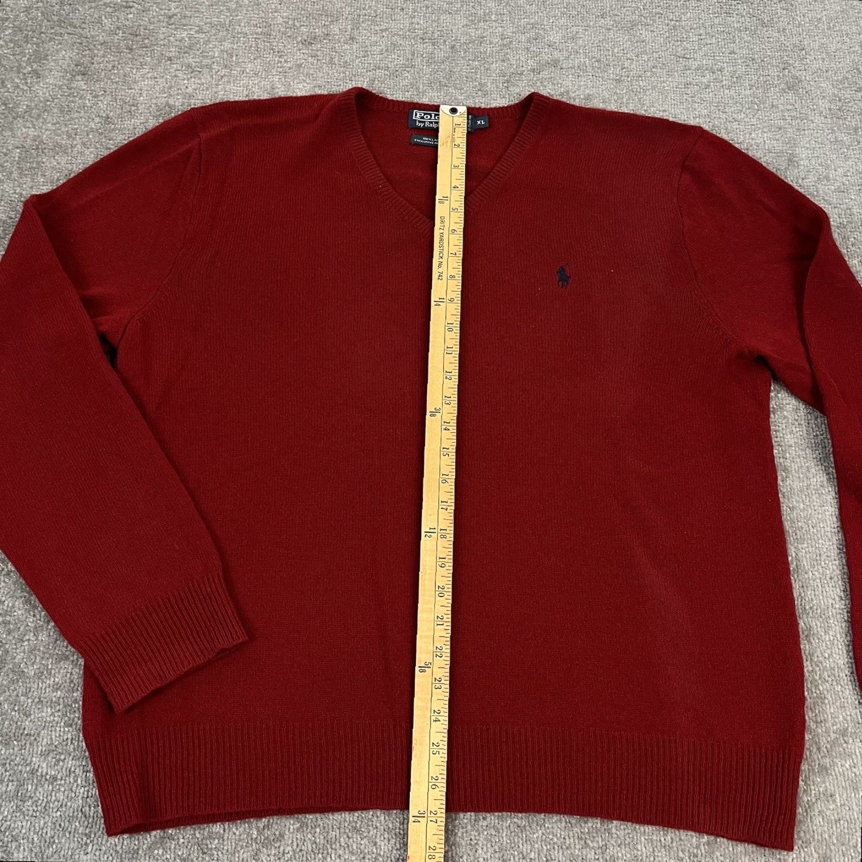 Ralph Lauren Ralph Lauren Sweater Mens XL Red Lambs Wool V-Neck Pullover Polo Pony Embroidered Logo Classic Designer Knit Squared Pattern No N/A Size US XL / EU 56 / 4 - 5 Thumbnail