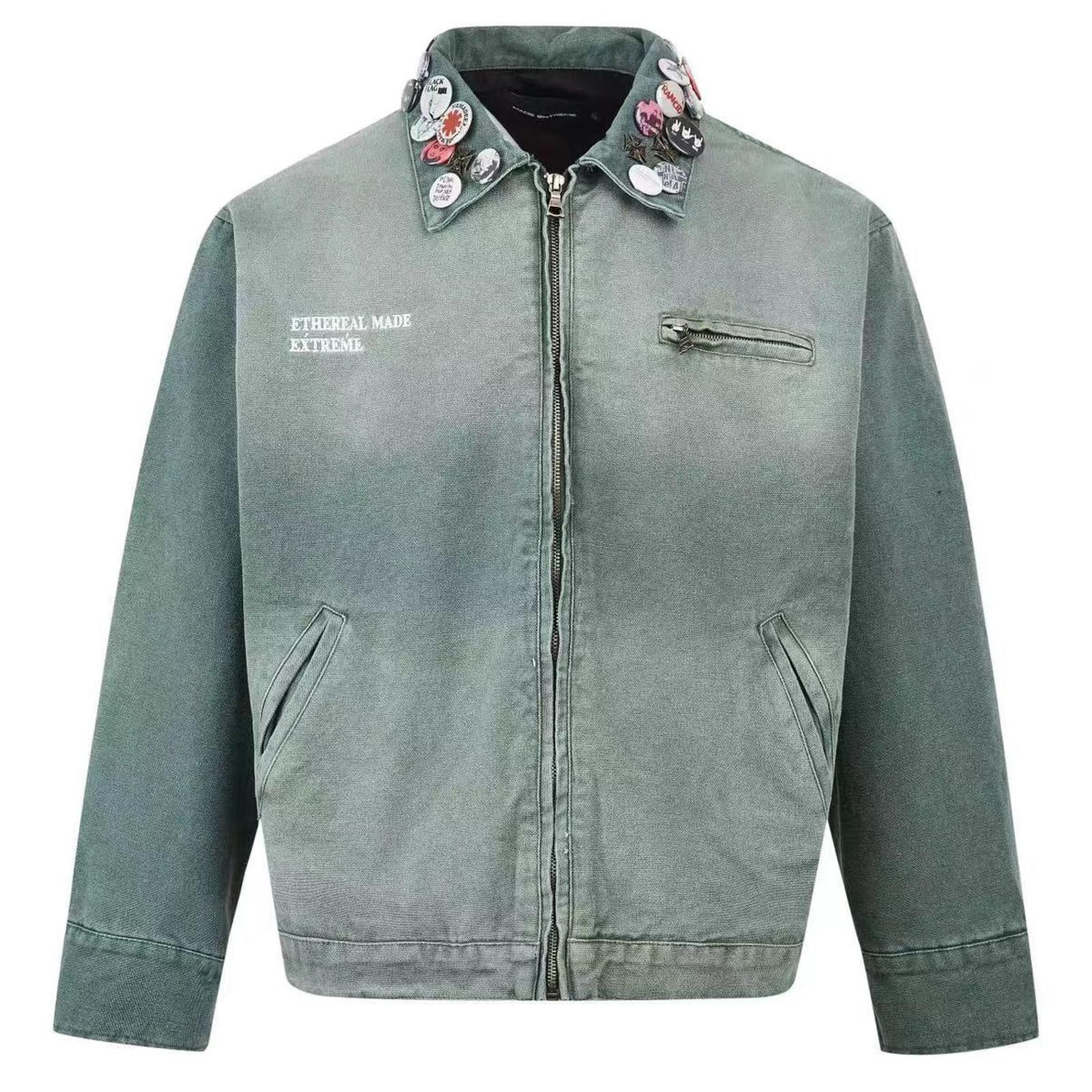 Vintage Green Utility Jacket with Button Collar Pins Size US M / EU 48-50 / 2 - 2 Thumbnail