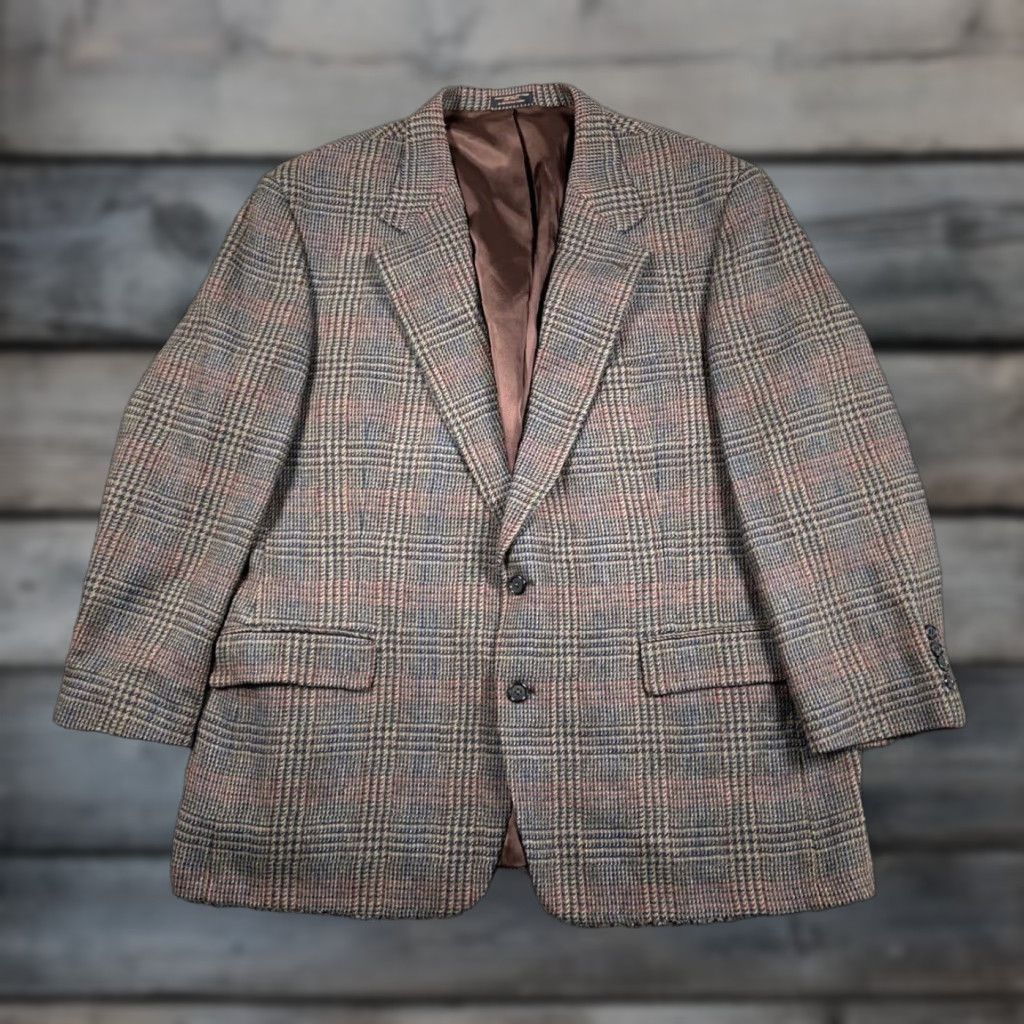 Vintage VINTAGE Hunter's Glen Wool Blazer Men 46 Regular Brown Glen Check 2 Button Jacket Size 46R - 1 Thumbnail