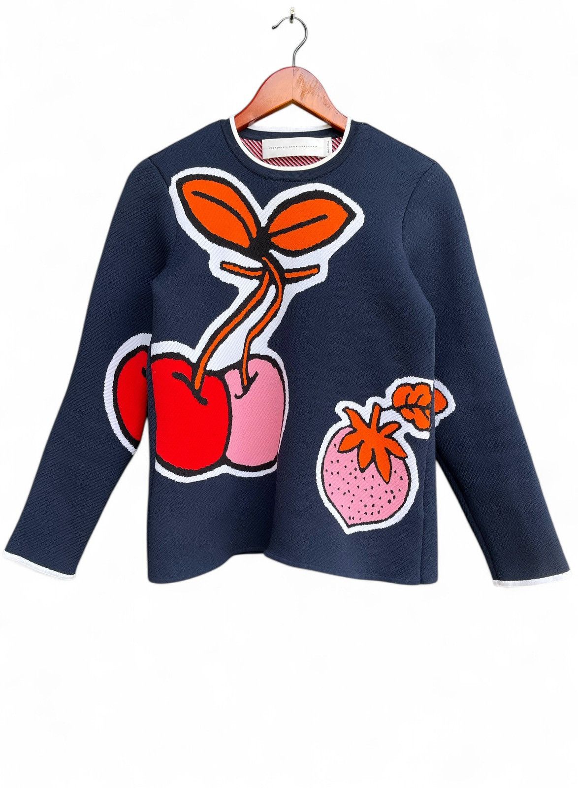 Victoria Beckham Victoria Beckham Intarsia Knitted Sweater Navy Cherry Jumper Size S / US 4 / IT 40 - 1 Thumbnail