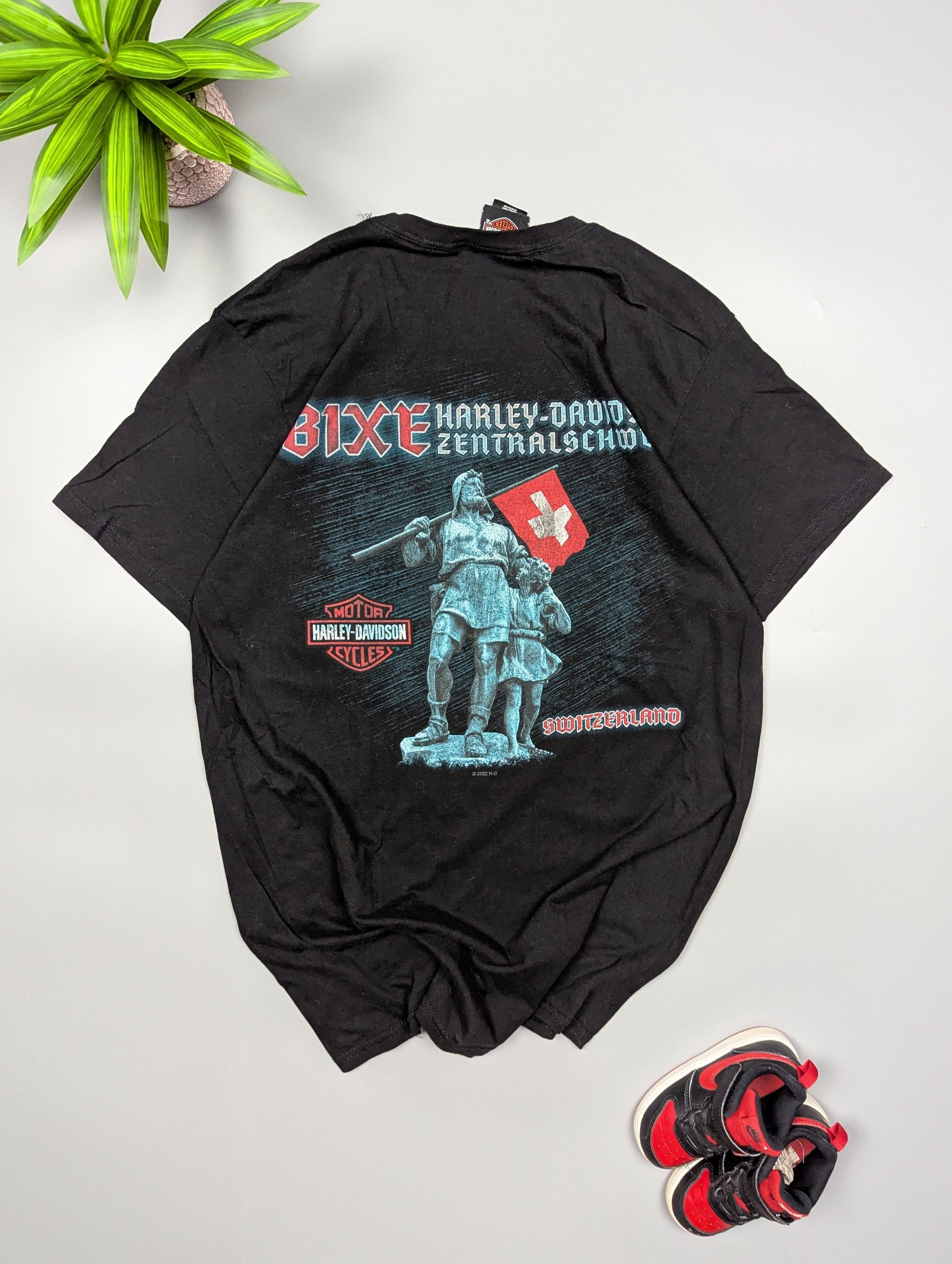 Harley Davidson Y2K Harley-Davidson Switzerland Statue Tee Men's L Black Size US L / EU 52-54 / 3 - 8 Thumbnail