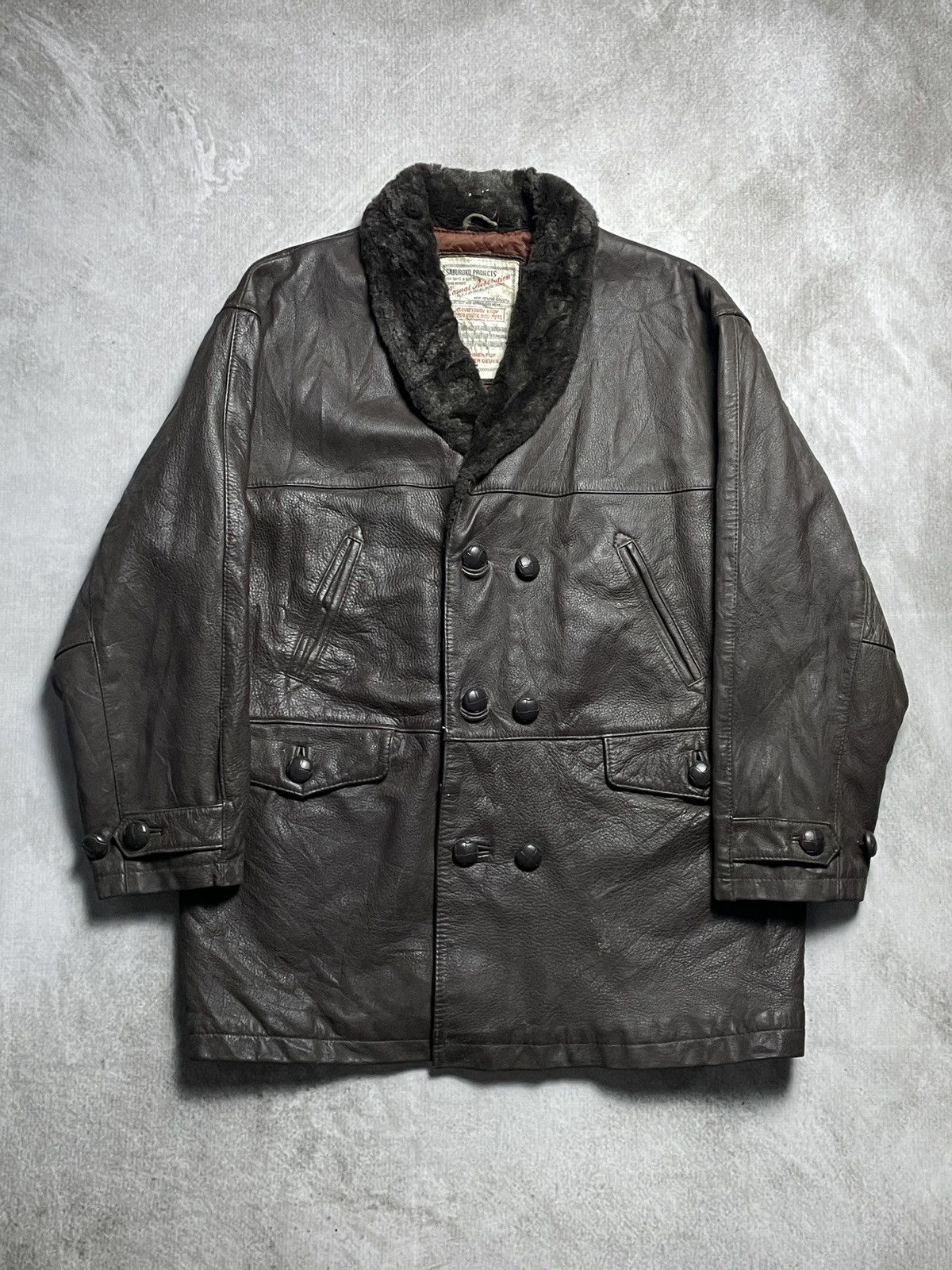 Japanese Brand 1950’s Saburoku Projects - Double Breasted Cow Leather Coat Size US L / EU 52-54 / 3 - 2 Thumbnail