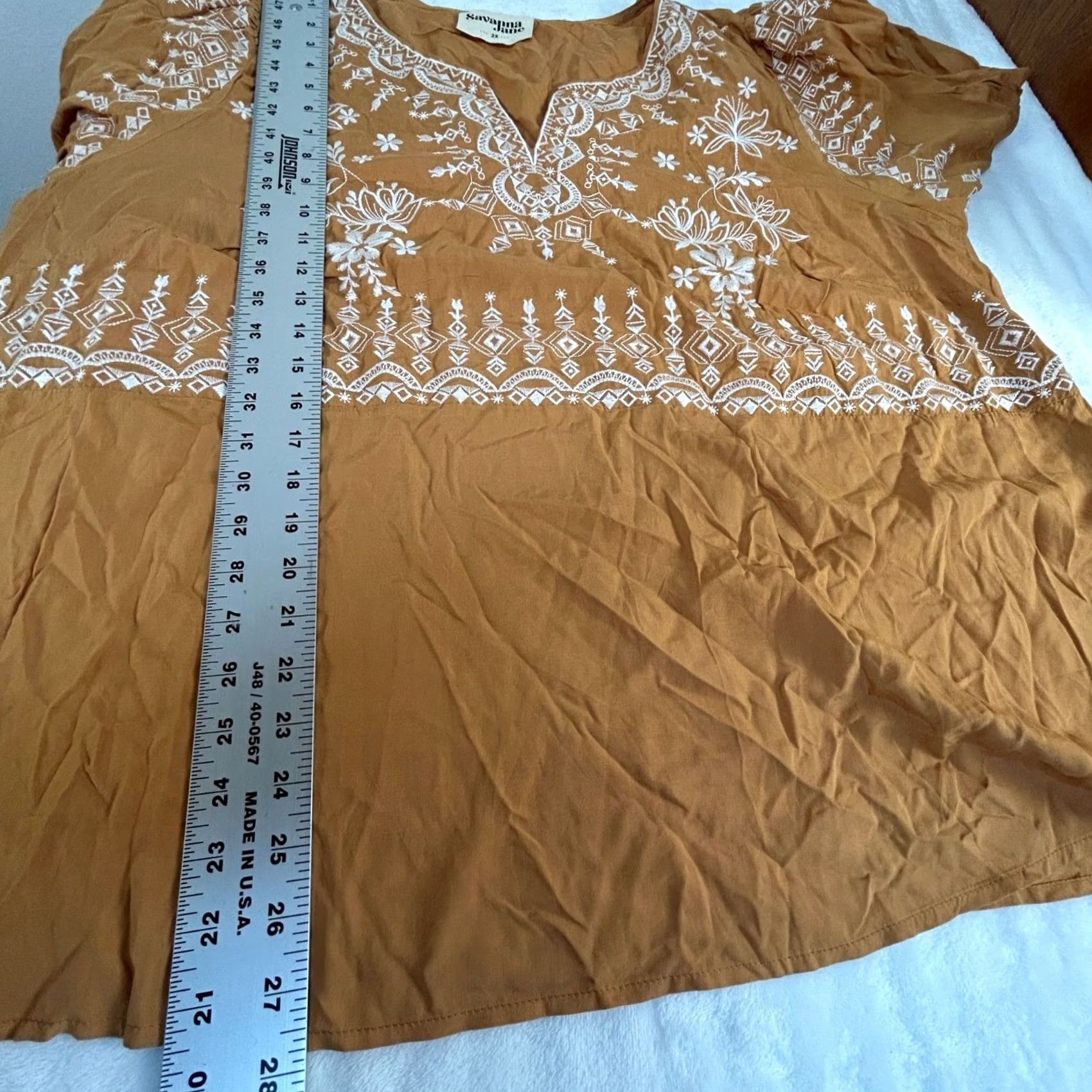 Vintage Savanna Jane Womens Mustard Floral Embroidered Boho Blouse Top 2X Long Sleeve Casual Size XXL / US 16-18 / IT 52-54 - 7 Thumbnail