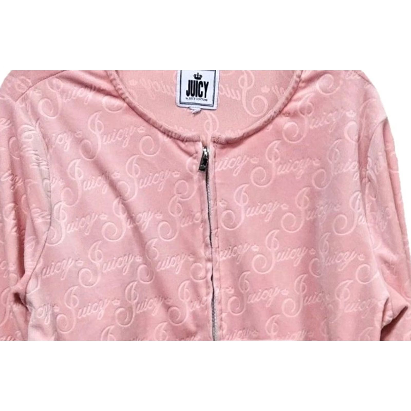Juicy Couture VINTAGEJuicy Couture Pink Velour Full Zip Hoodie Track Jacket Womens L Velour Full Zip Logo Pattern Retro Jacket 90s Size L / US 10 / IT 46 - 2 Thumbnail