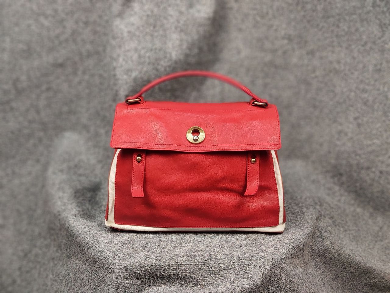 Yves Saint Laurent YSL Muse Two Hand Bag Red Leather Satchel