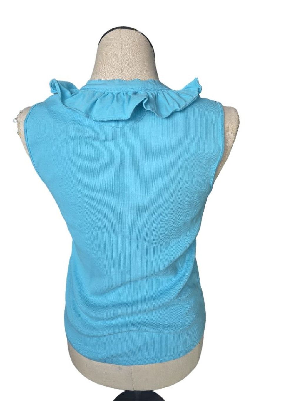 Lauren Ralph Lauren Women's Lauren Ralph Lauren Blue Ruffled Ribbed Tank Top XL Size XL / US 12-14 / IT 48-50 - 2 Thumbnail