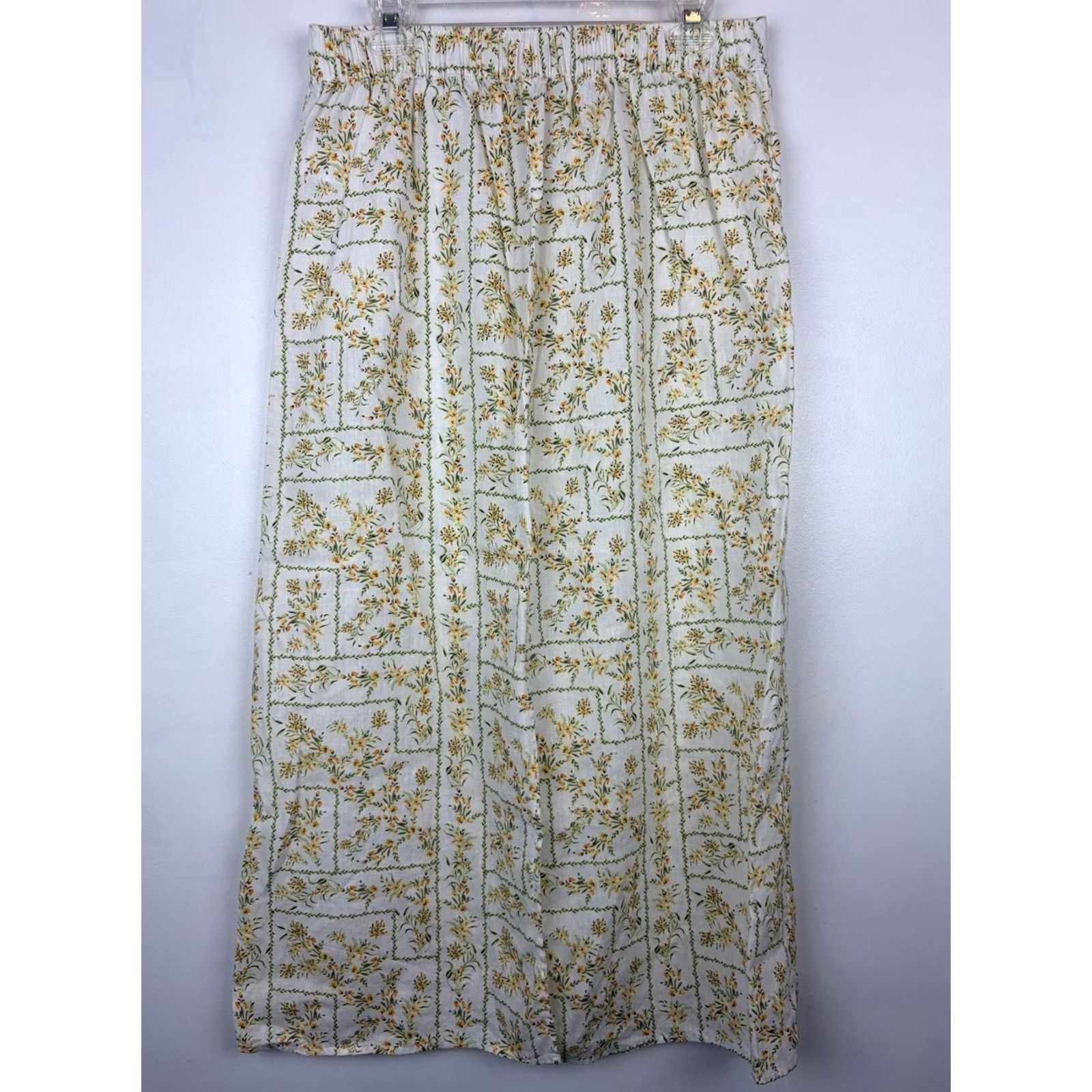 Joie Joie Linen Floral Maxi Skirt XL Large Pockets Yellow Cottagecore Prairie Size 40" / US 18 - 2 Thumbnail