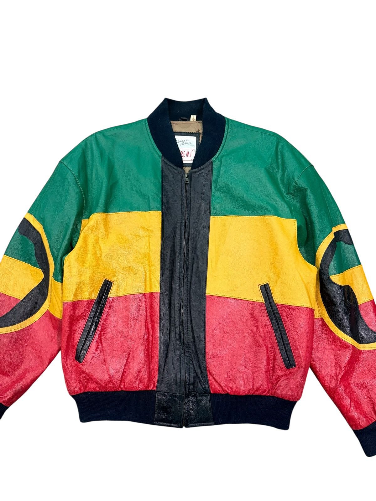 Michael Hoban RARE VINTAGE MICHAEL HOBAN RASTA LEATHER BOMBERS JACKET Size US M / EU 48-50 / 2 - 4 Thumbnail