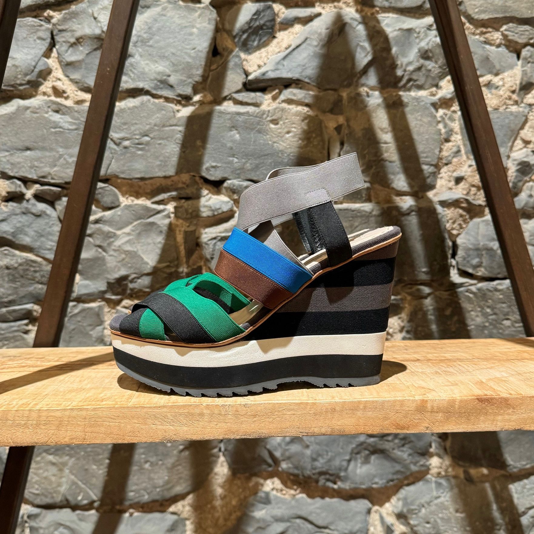 Prada Prada Multicolor Striped Elastic Wedge Sandals Size US 10 / IT 40 - 6 Thumbnail