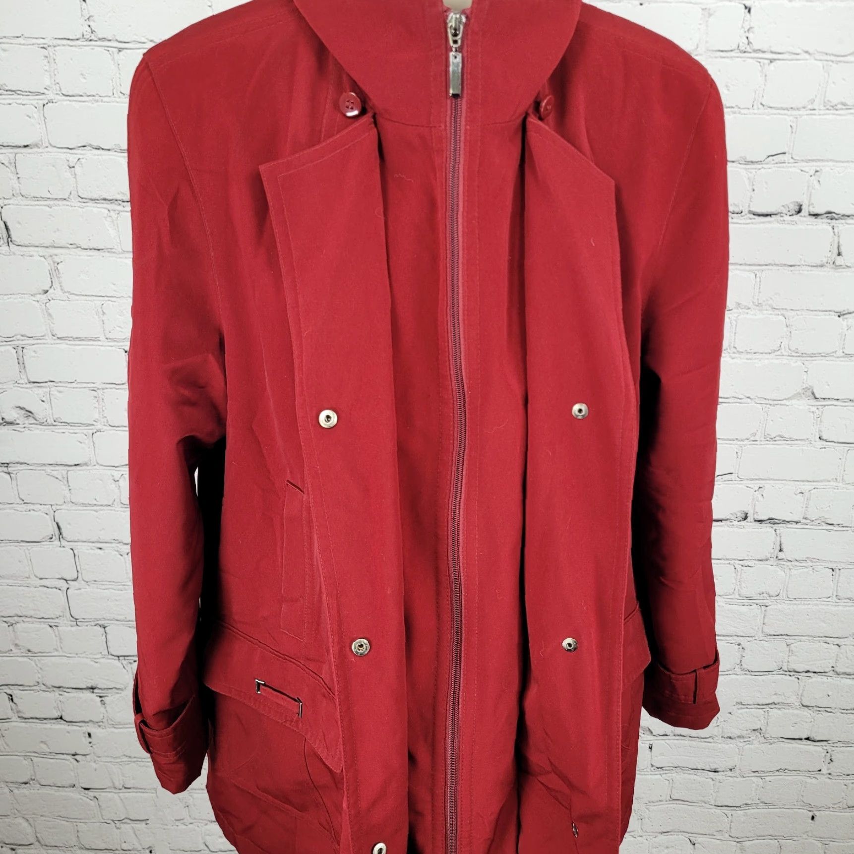 Vintage Gallery Jacket Women M Red Solid Lightweight Collared Pockets Zip Snap Size M / US 6-8 / IT 42-44 - 7 Thumbnail