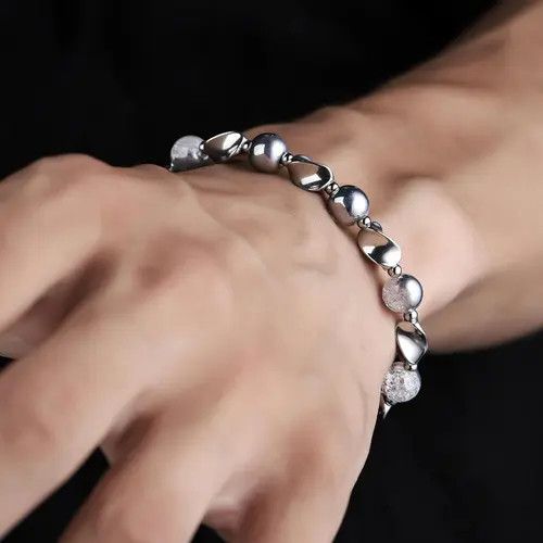 Jewelry Silver and White Beaded Men's Bracelet Size ONE SIZE - 7 Thumbnail