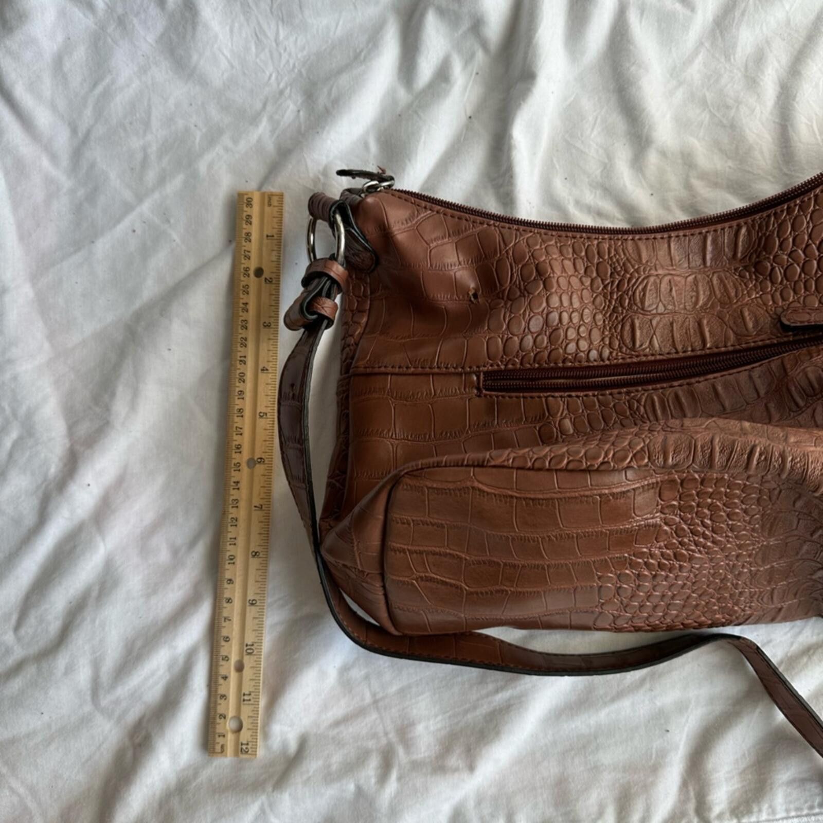 Other Brown Eco Croc Embossed Backpack Purse with Silver Accent Size ONE SIZE - 7 Thumbnail