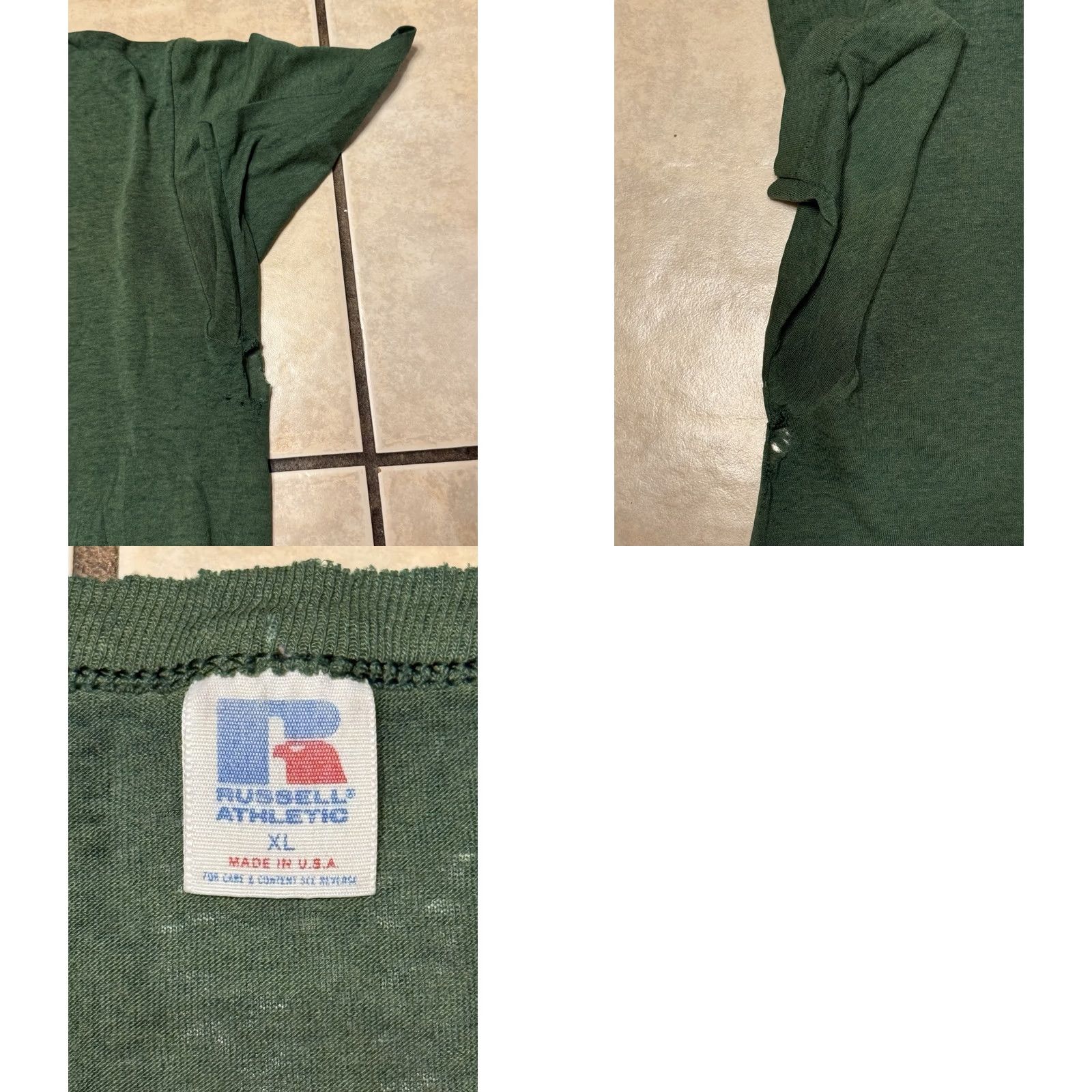 Russell Athletic VINTAGE Don Bosco Prep Ironmen Football Shirt XL Russell Athletic 50/50 Paper Thin Green Crew Neck Short Sleeve Mens 80s Sports School Distressed Size US XL / EU 56 / 4 - 8 Thumbnail