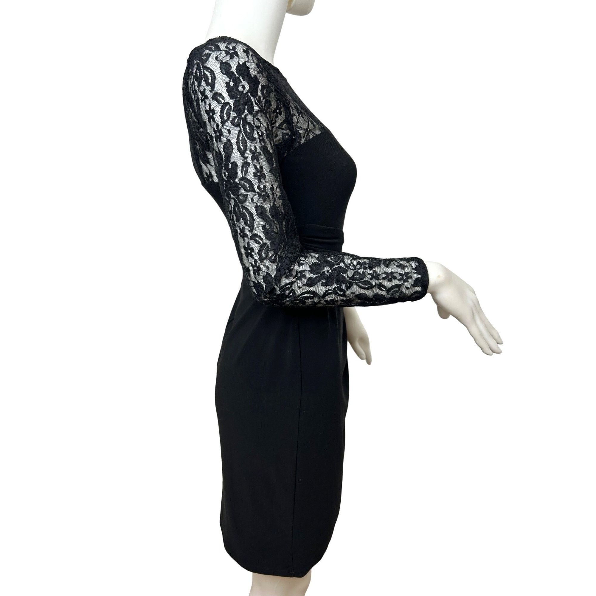 Chaps Chaps Black Lace- Trimmed Mini Dress S Petite Sheath Long Sl Size S / US 4 / IT 40 - 7 Thumbnail