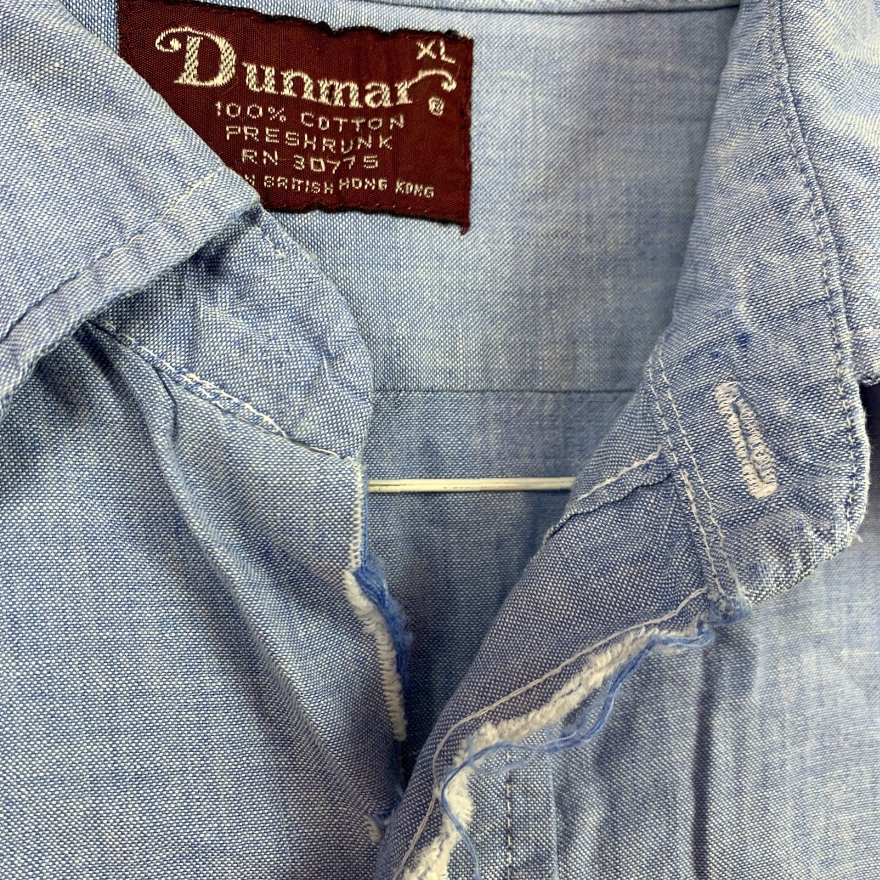 Denime VINTAGE 1950s Dunmar Chambray Denim Blue Button Up Shirt XL Well Worn Size US XL / EU 56 / 4 - 6 Thumbnail