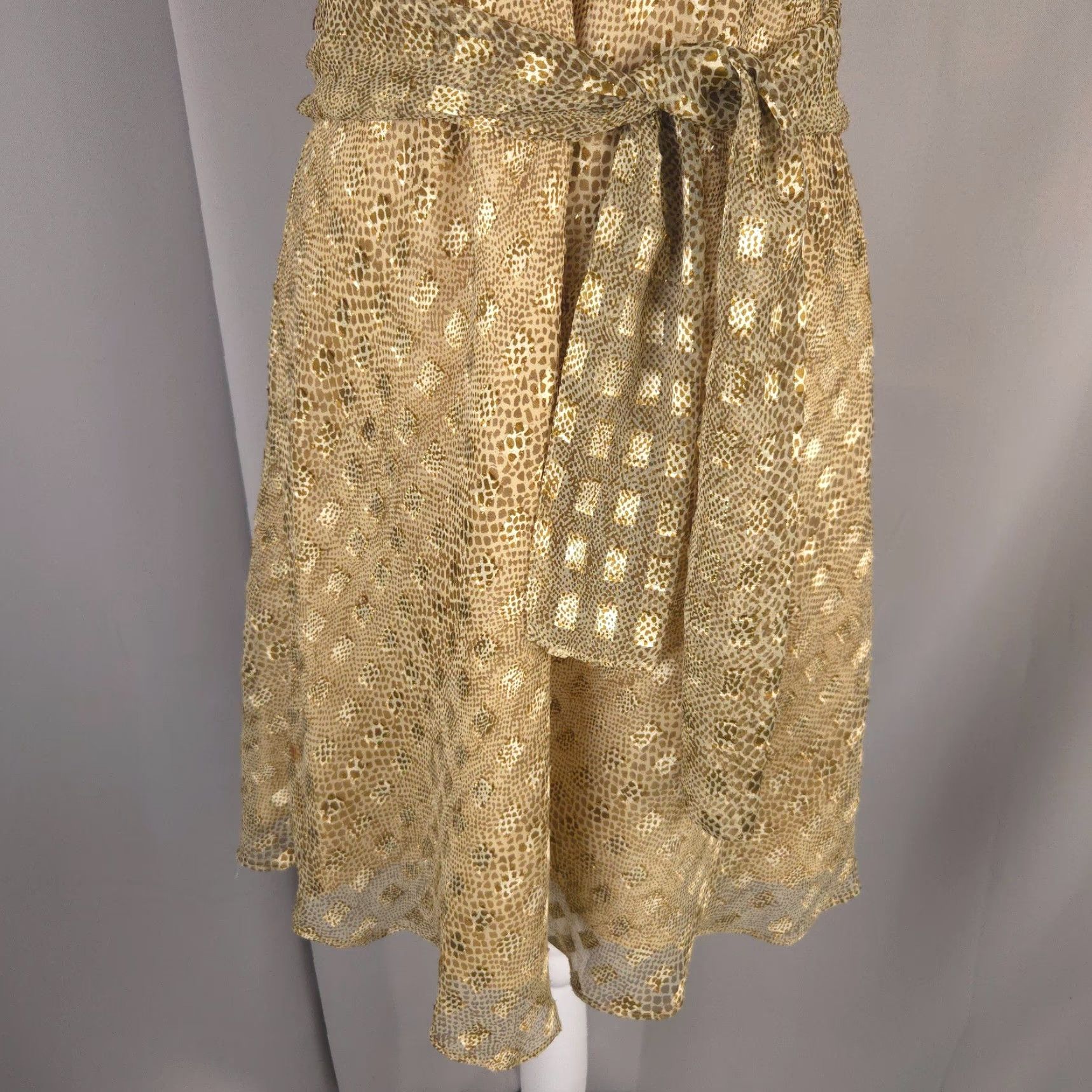 Vtg Yes Vintage Gold Sparkle Burnout Scarf Cocktail 90s Y2K Mini Dress  Womens Jeffrey Dara 7