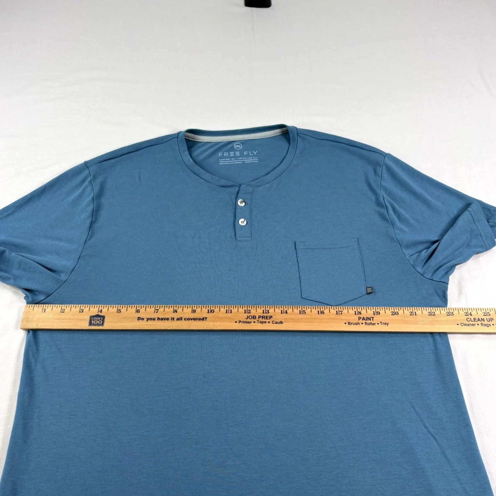 Vintage Free Fly Shirt Mens 2XL Blue Henley Performance Bamboo Stretch Short Sleeve Shirt Size US XXL / EU 58 / 5 - 4 Thumbnail