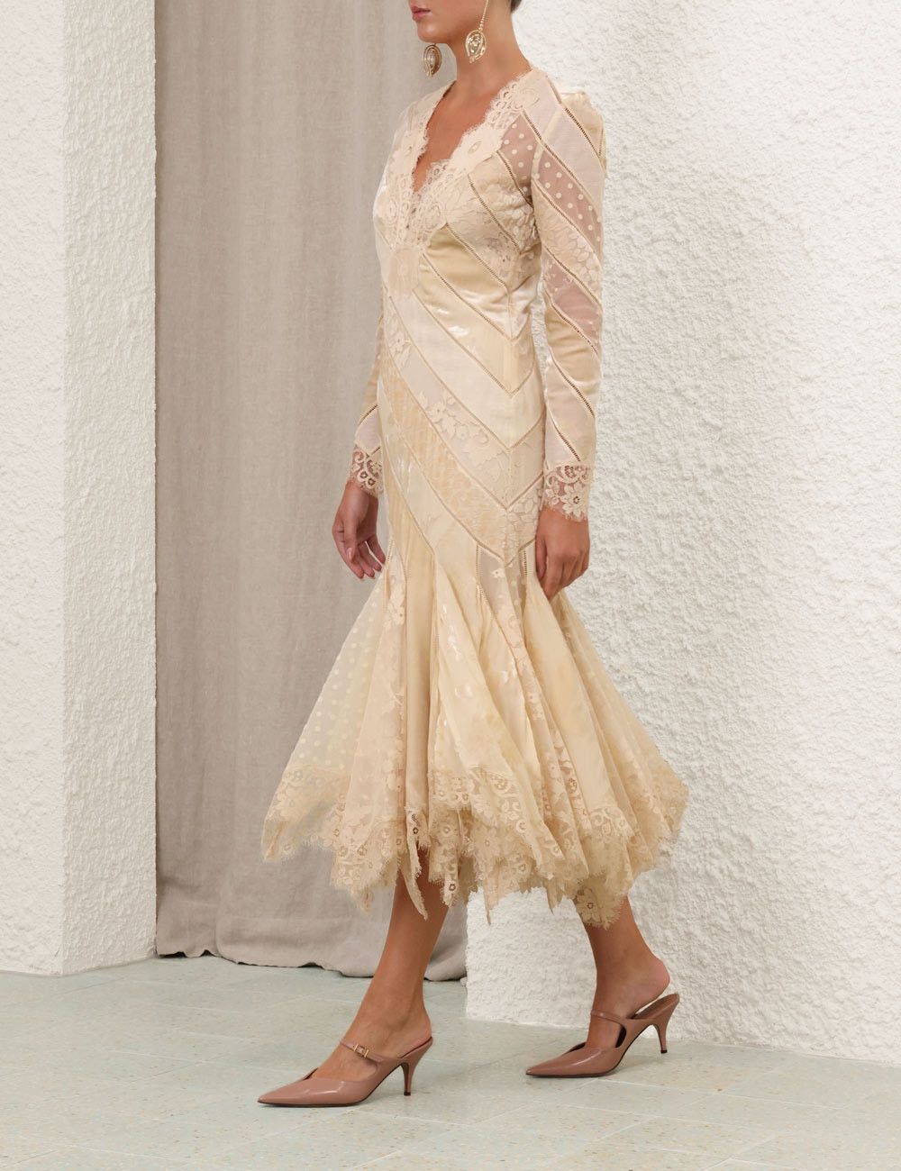 Zimmermann oc11z0925 Eden V Neck Spliced Gown in Cream Size M / US 6-8 / IT 42-44 - 3 Thumbnail