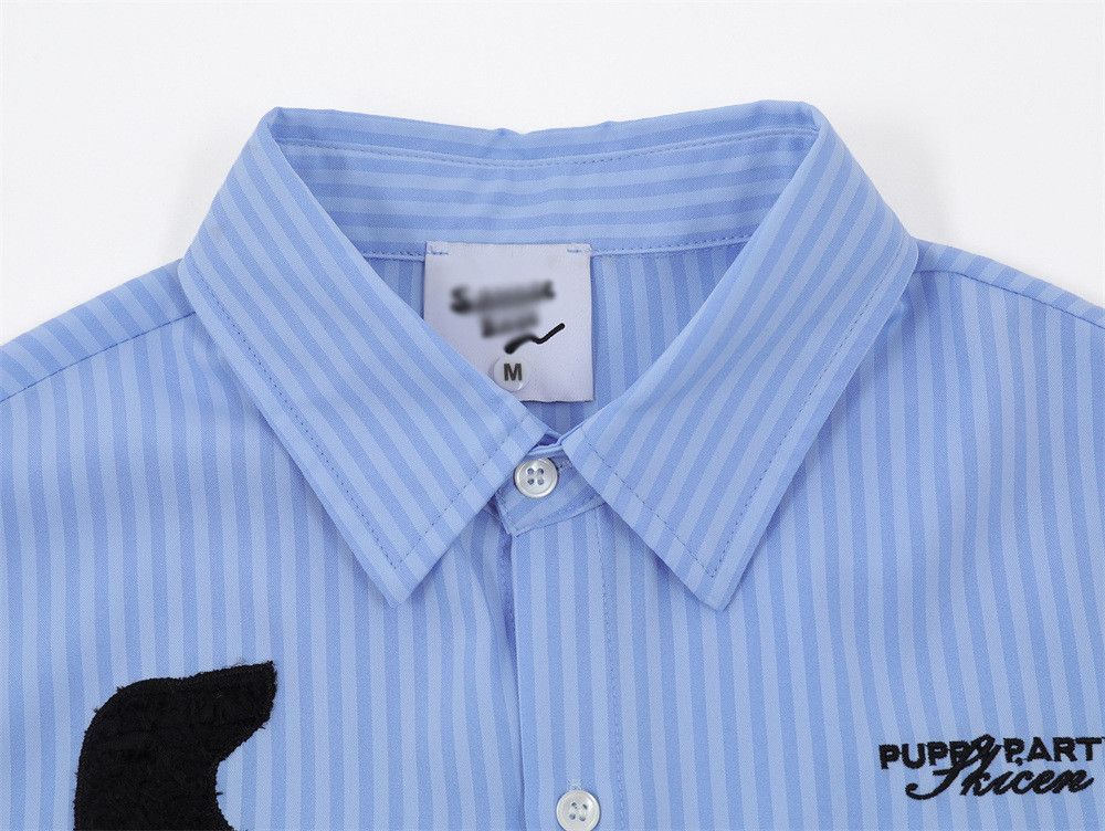 Japanese Brand × Vintage Men's fun embroidered puppy loose casual striped shirt y2k Size US M / EU 48-50 / 2 - 3 Thumbnail
