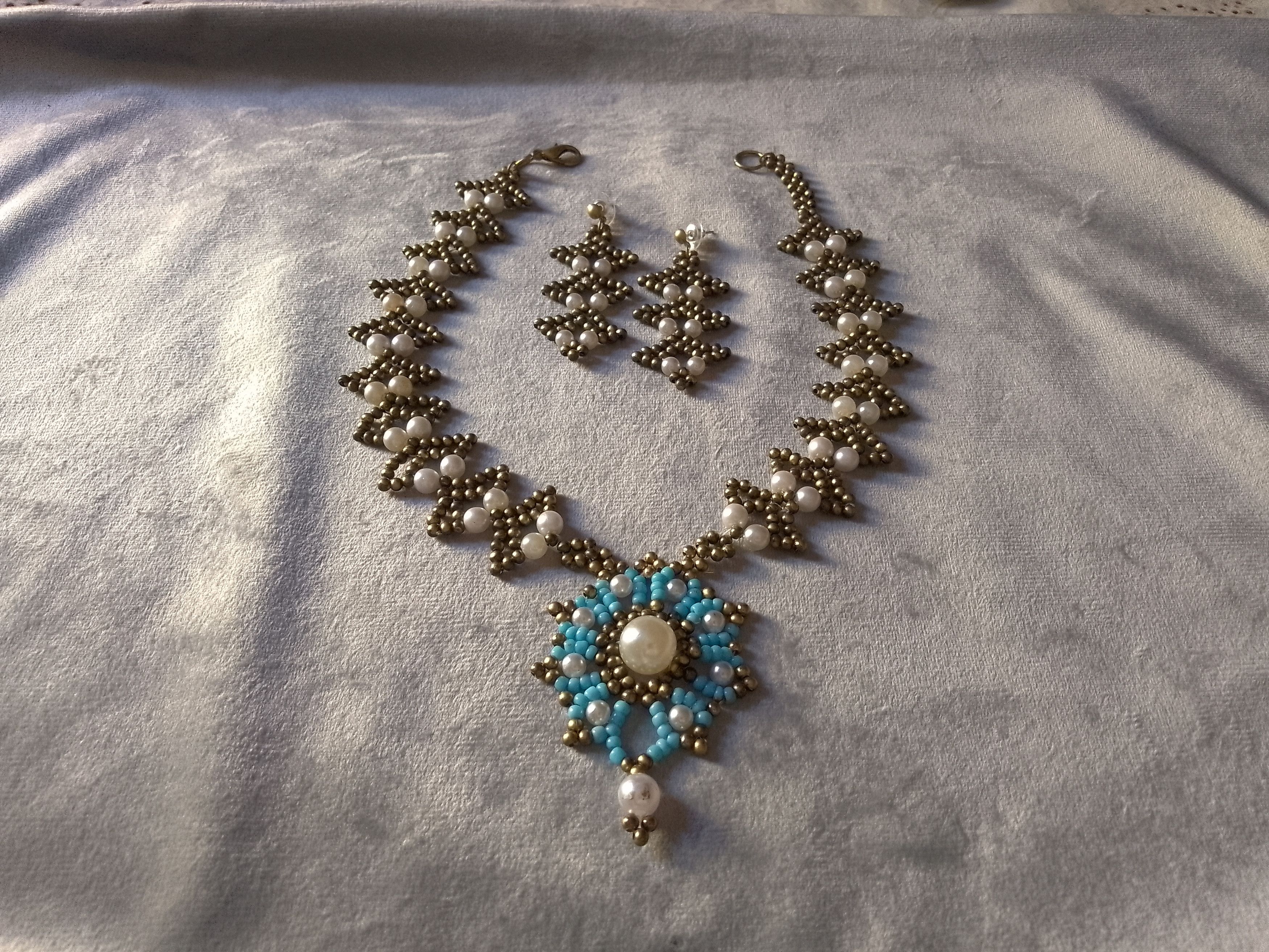Handmade Necklace Antique Brass Vintage Style Pearls Pendant Earrings Size ONE SIZE - 10 Thumbnail