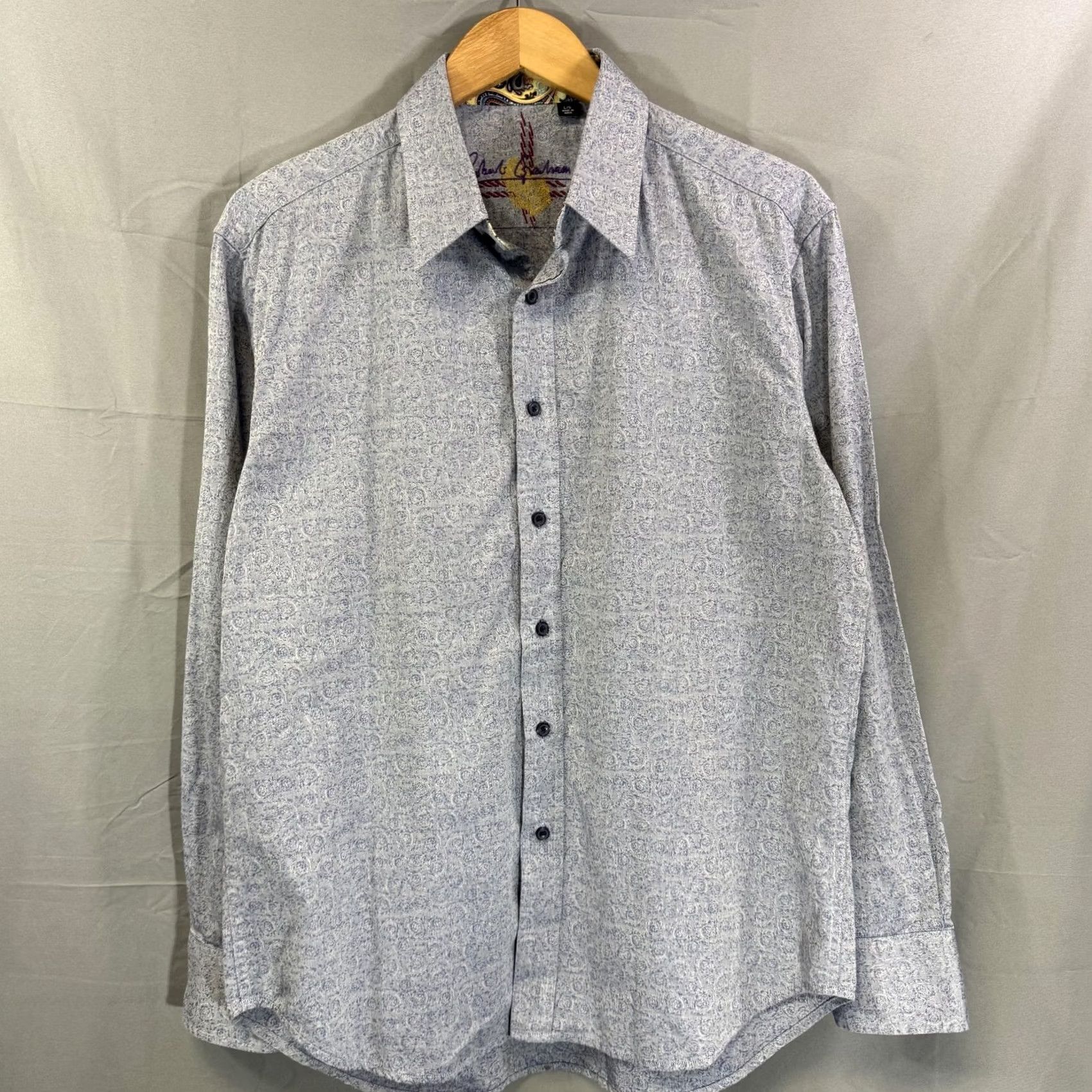 Robert Graham Robert Graham Shirt Mens L Blue Paisley Long Sleeve Button Up Dress Cotton Size 42R - 2 Thumbnail