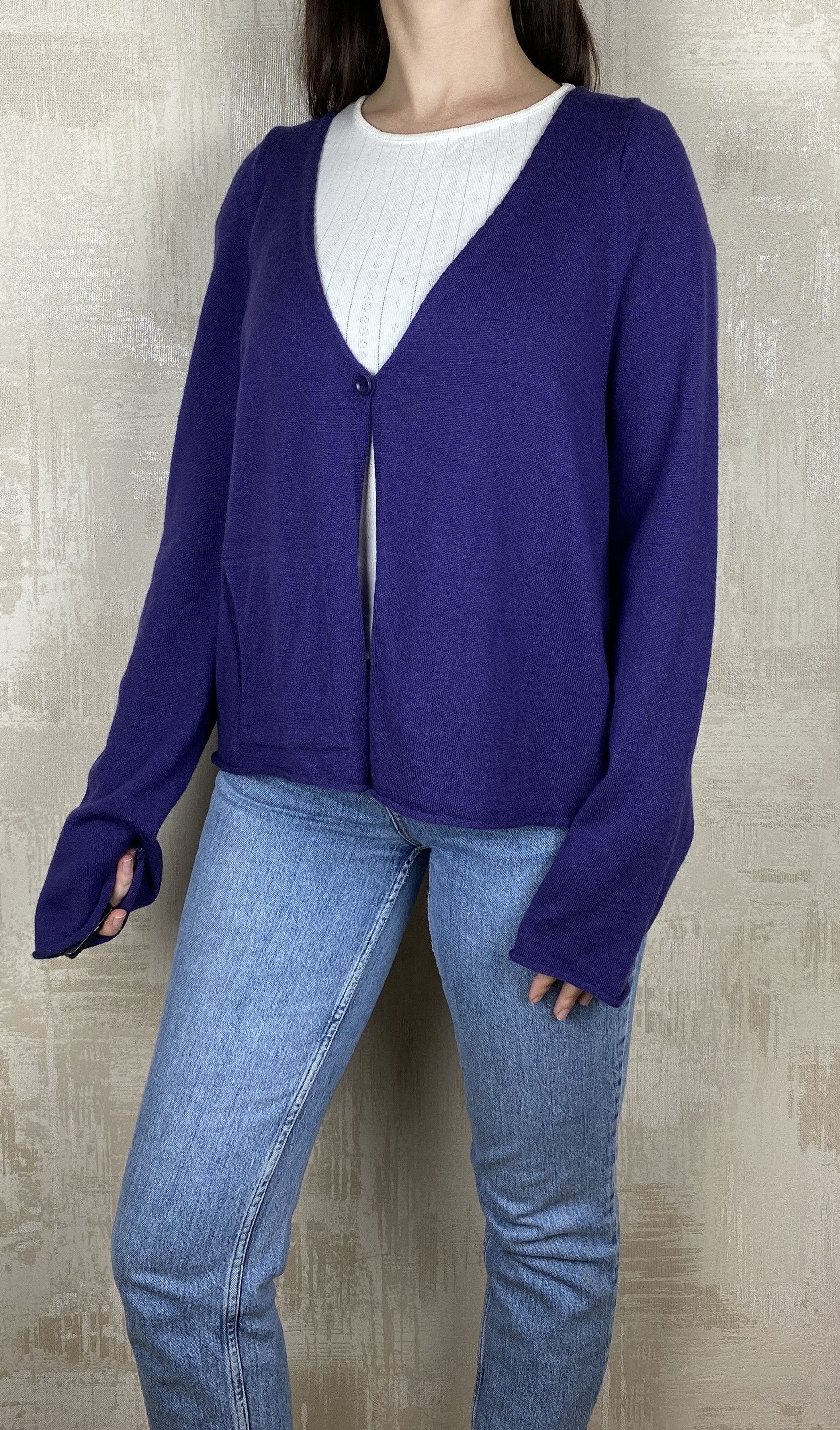 Designer Oska Virgin Wool Purple Single Button Cardigan Size L / US 10 / IT 46 - 1 Thumbnail