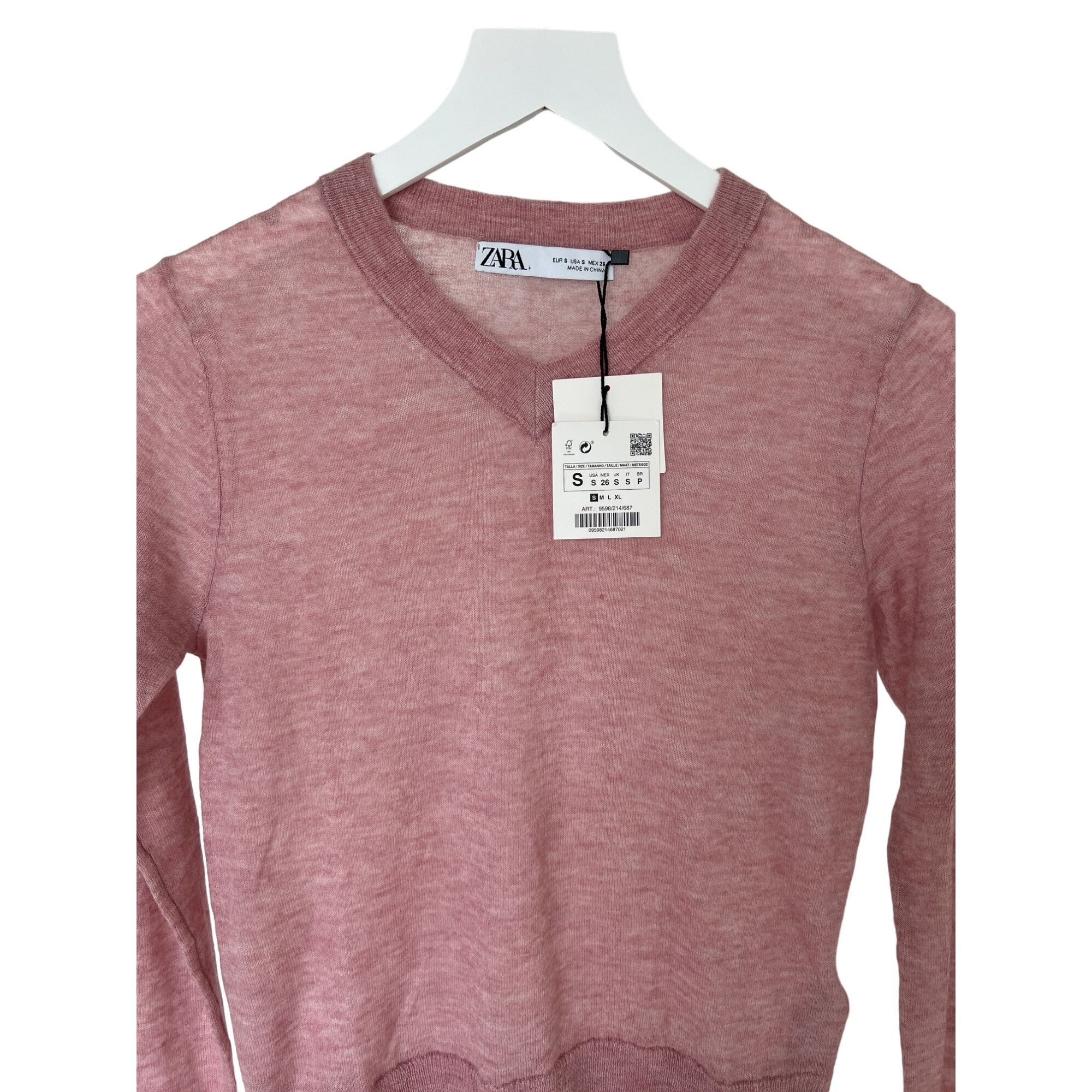 Zara Zara Wool Blend V-Neck Sweater Pale Pink Size S / US 4 / IT 40 - 7 Thumbnail