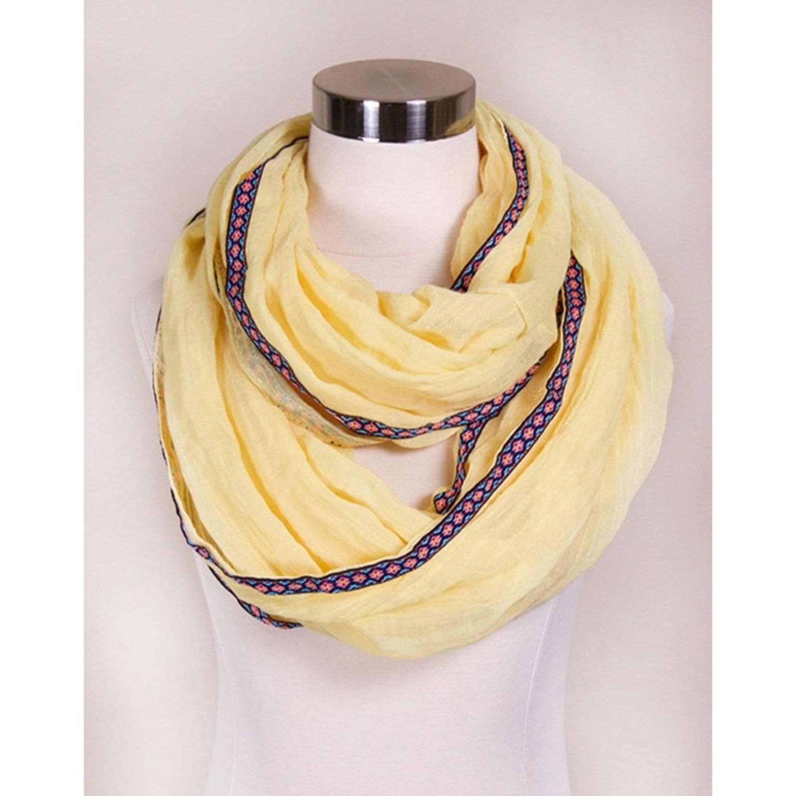 Other NEW NWT Solid Yellow Aztec Ribbon Trim Cowl Infinity Scarf Size ONE SIZE - 1 Thumbnail