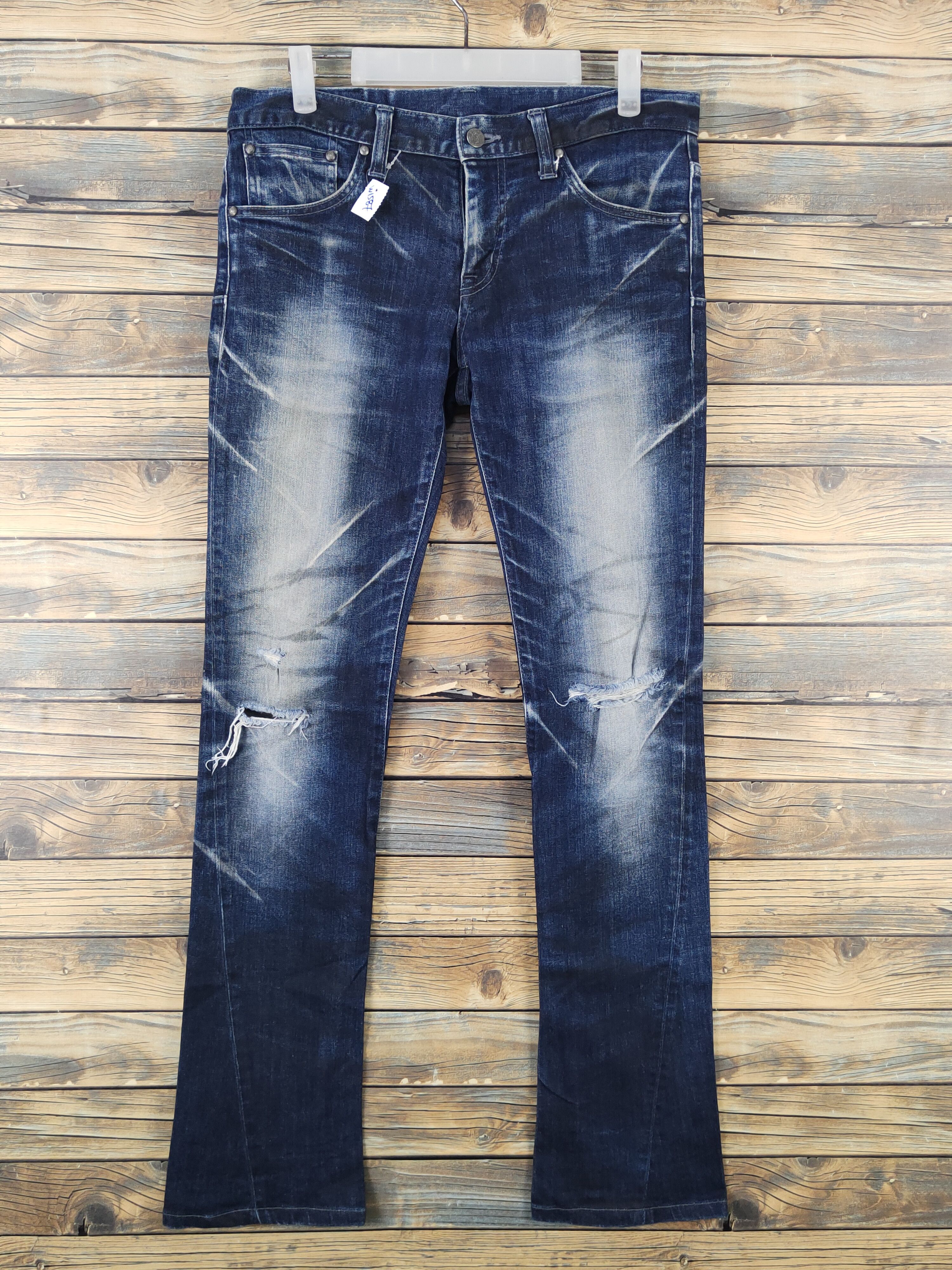 Tornado Mart Tornado Mart Dark Blue Distressed Ripped denim Jeans #W1587 Size US 32 / EU 48 - 1 Thumbnail