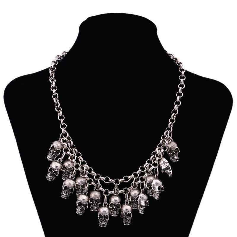 Vintage 48cm Punk Skull SkeletonLayered Chain Choker Necklace Size ONE SIZE - 1 Thumbnail