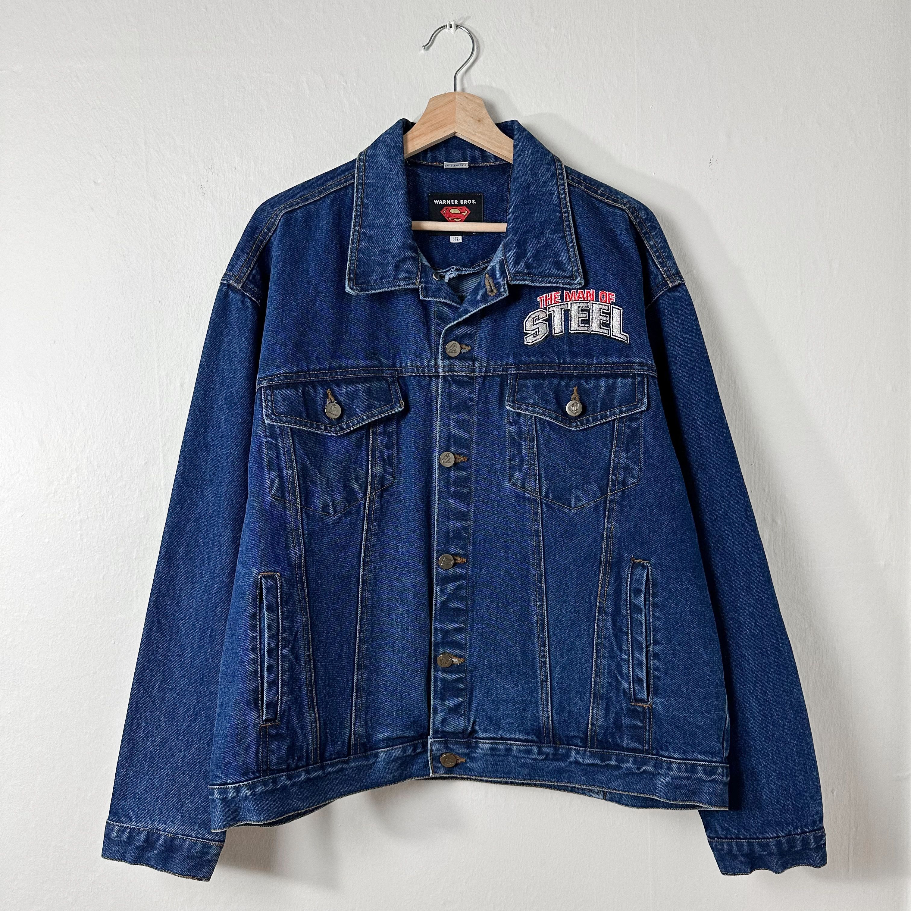 image of Vintage 90's Warner Bros Superman Denim Jacket in Navy, Men's (Size XL)