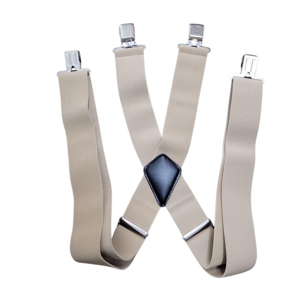 Other Men's Solid Tan/Beige Color X-Back Steel Clip Suspenders Size ONE SIZE - 4 Thumbnail