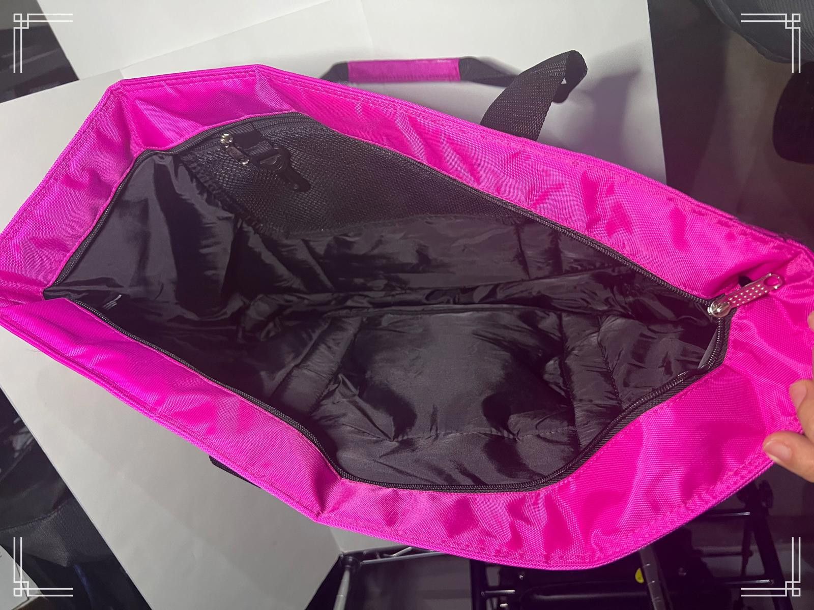 Designer Pink and Black Nylon Tote Bag with Zipper Closure Size ONE SIZE - 3 Thumbnail