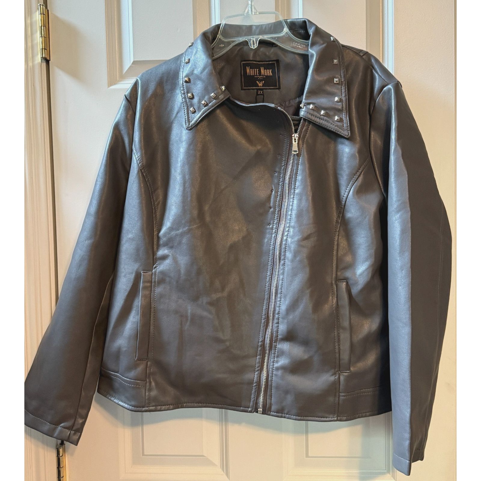 Other White Mark Faux Leather Womens Biker Jacket Gray Size 2X NEW Size XXL / US 16-18 / IT 52-54 - 1 Thumbnail