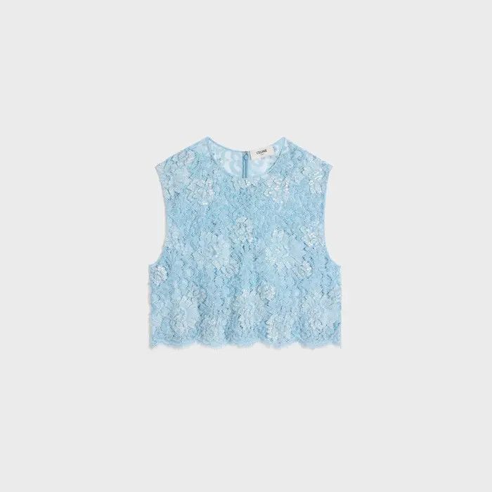 Celine o1w1db10526 2B37A7 Embroidered Crop Top in Sky Blue Size XS / US 0-2 / IT 36-38 - 1 Thumbnail