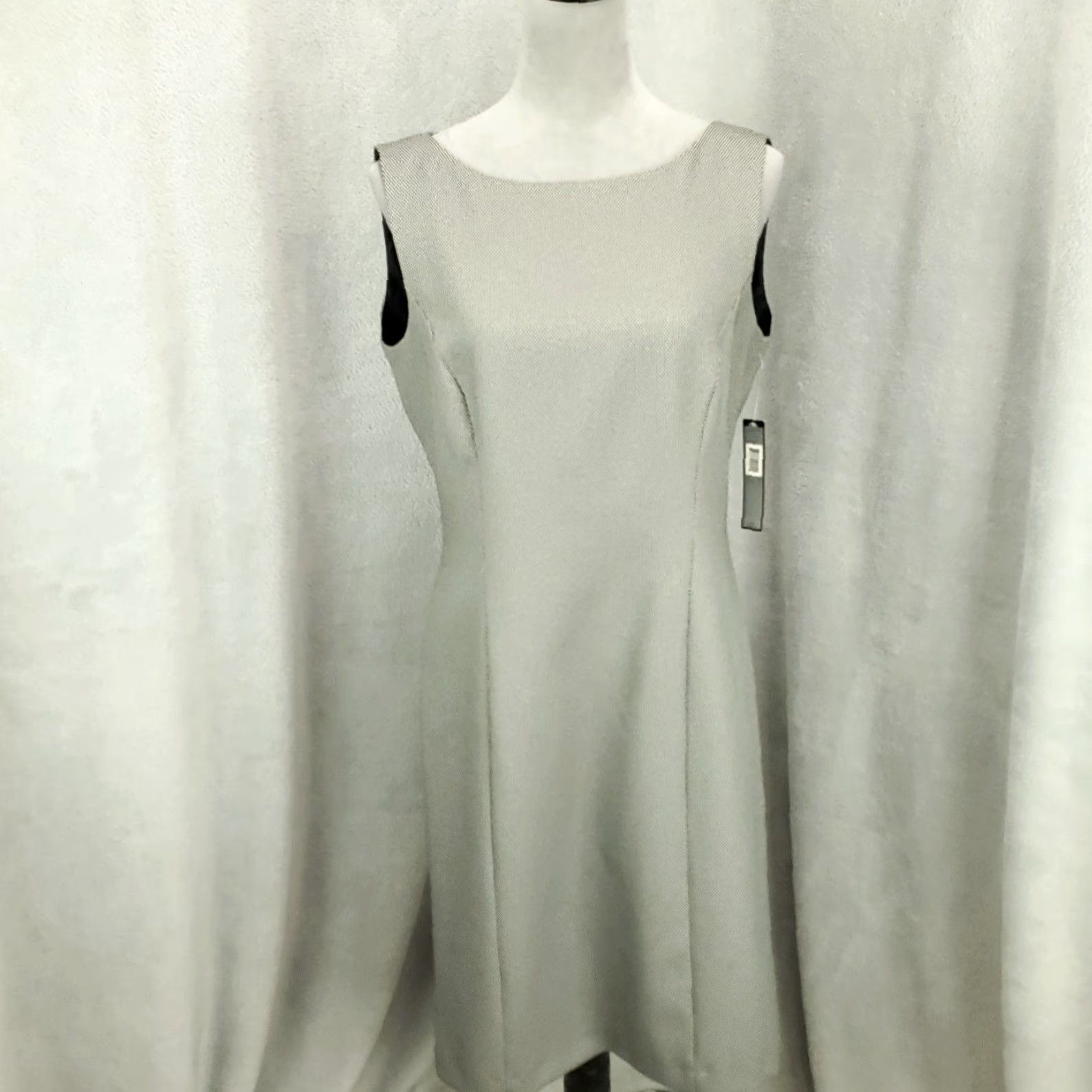 Vintage Tahari Dress Womens 10 Black White Micro Polka Dots Sheath Tank Dress Knee Length Sleeveless Polka Dot NWT Vintage No N/A Size L / US 10 / IT 46 - 2 Thumbnail