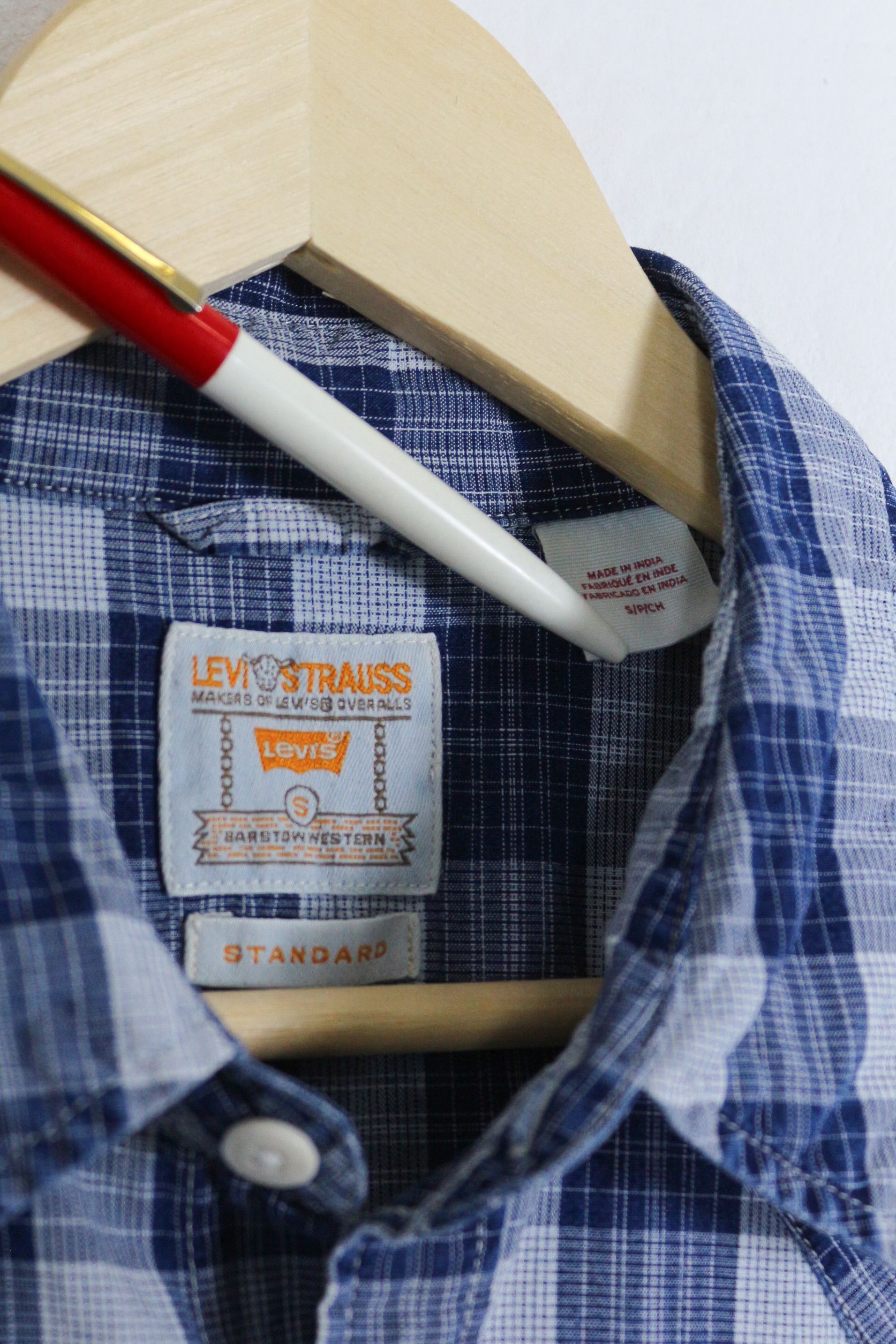 Levi's × Levi's Vintage Clothing × Western Mountaineering Levis Barstow Western Logo Blue Indigo Check Shirt Size US S / EU 44-46 / 1 - 6 Thumbnail