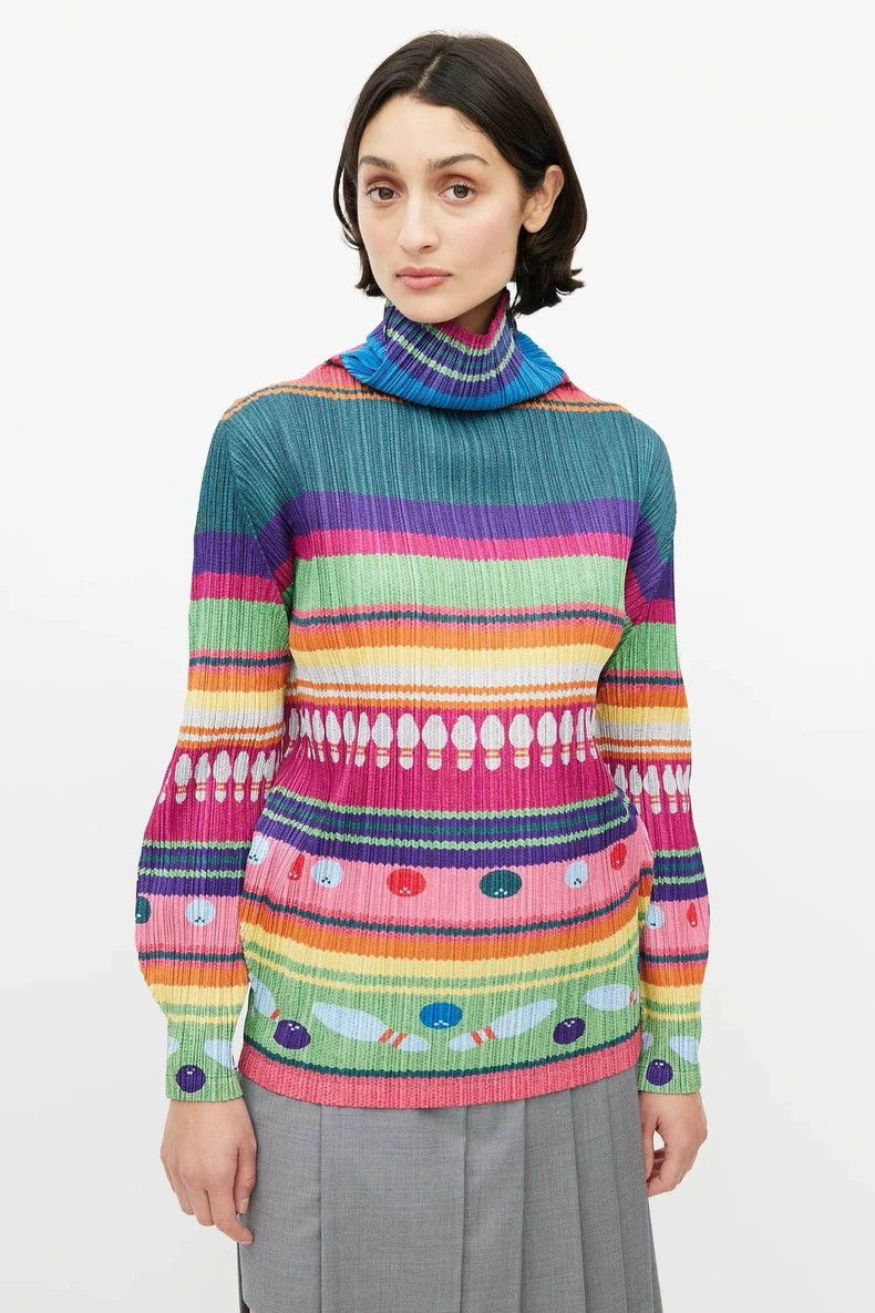Pleats Please 2007 Bowling Turtleneck Pleated Top long slee