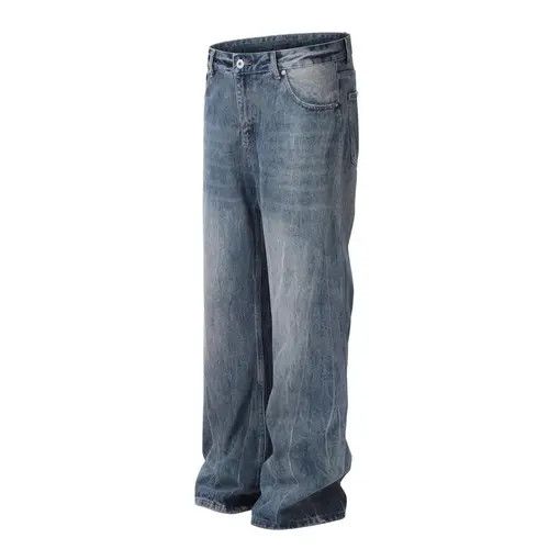 Men's oversize vintage washed distressed wide-leg jeans