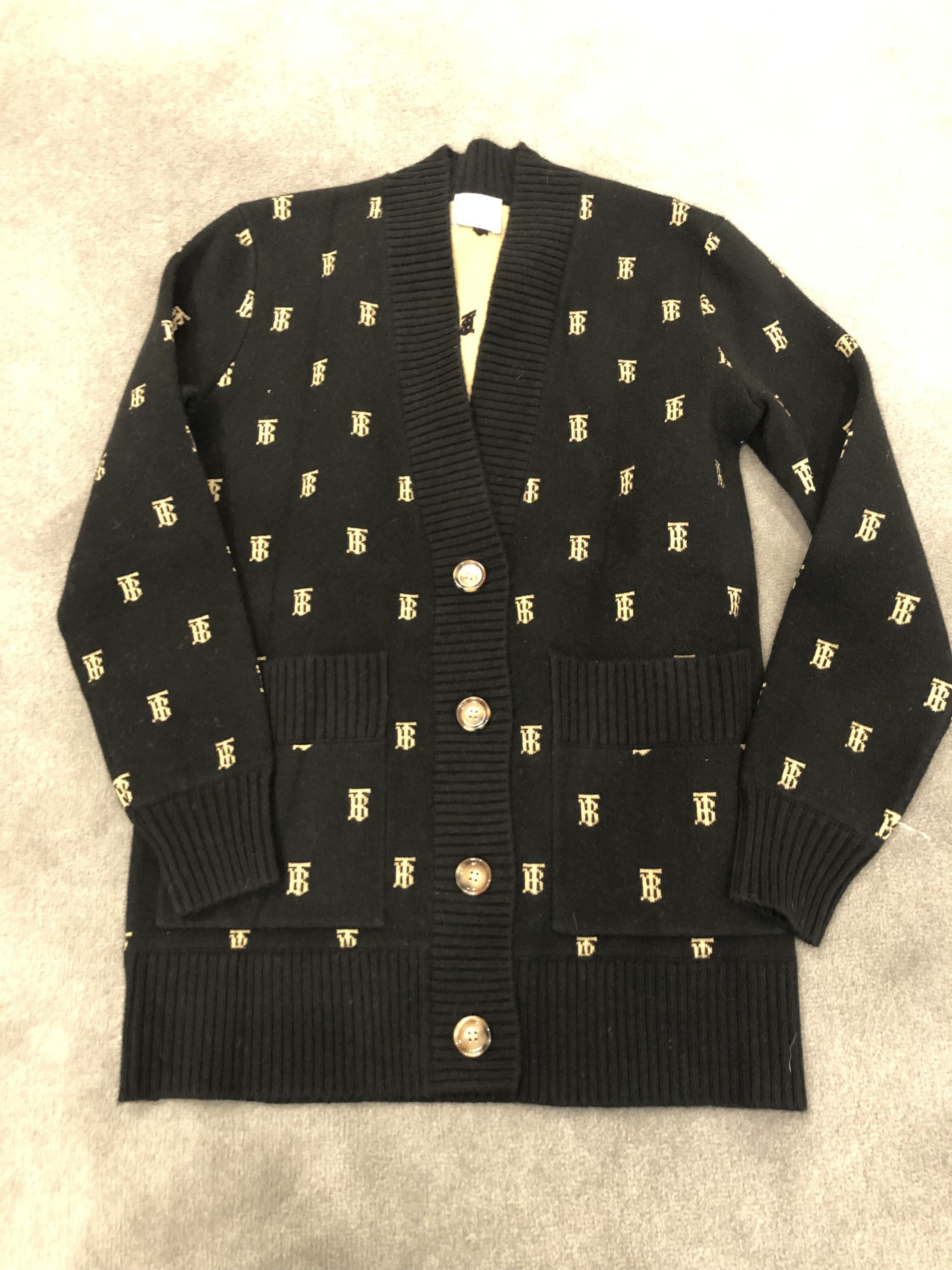 image of Burberry Intarsia-Knit Cardigan in Black, Women's