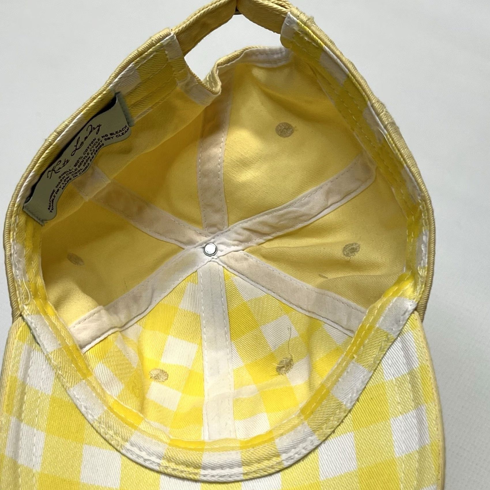 Vintage Kate Landry Beach Hat Yellow Blue Dragonfly Embroidered Adjustable Strap Women Size ONE SIZE - 8 Thumbnail