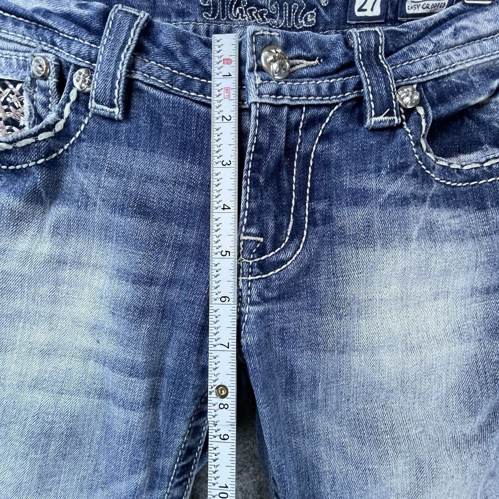 Miss Me Miss Me Jeans Women 27 Mid Easy Cropped Flap Rhinestones Y2K Size 27" / US 4 / IT 40 - 6 Thumbnail