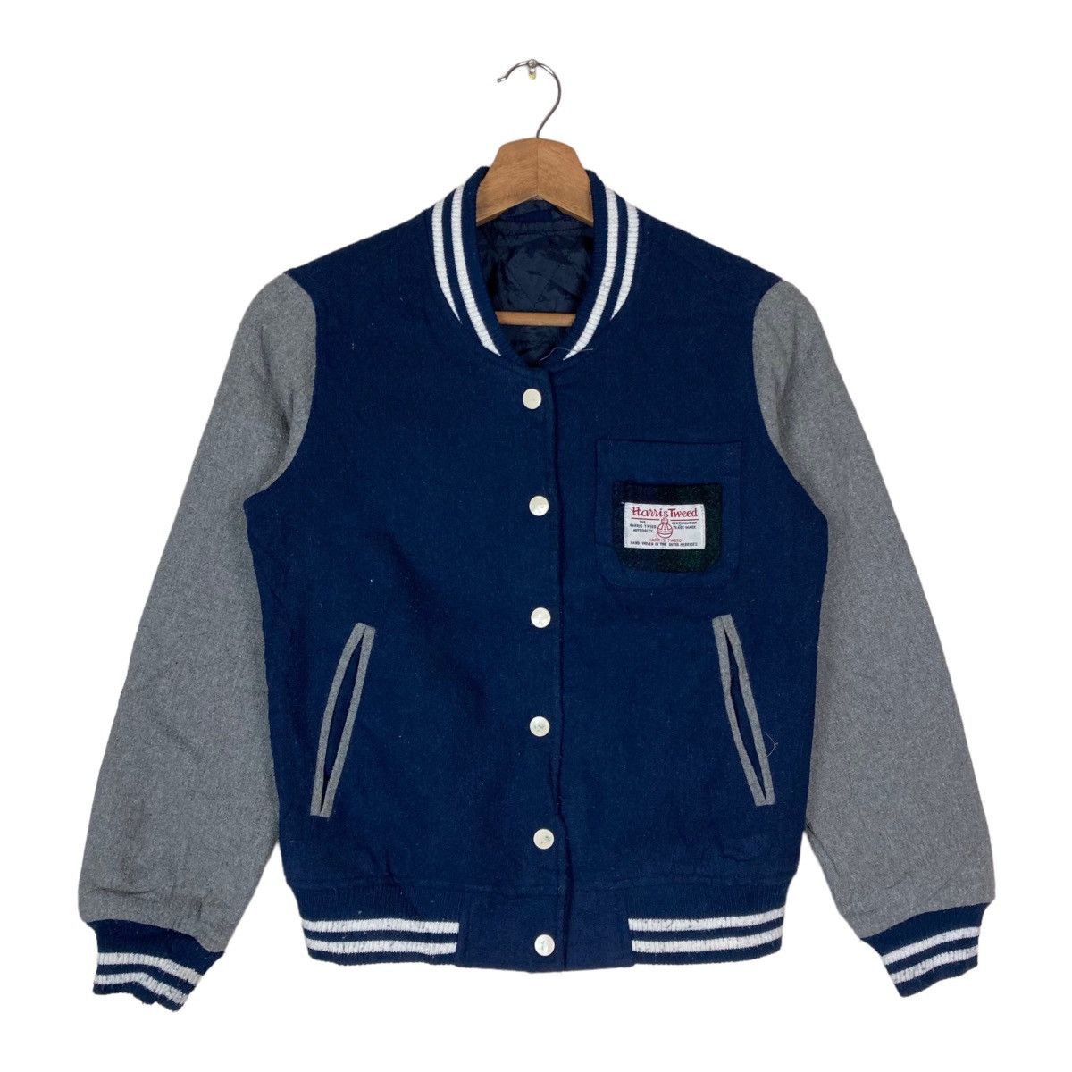 Harris Tweed Vintage Harris Tweed Snap Button Varsity Jacket Size US S / EU 44-46 / 1 - 1 Thumbnail