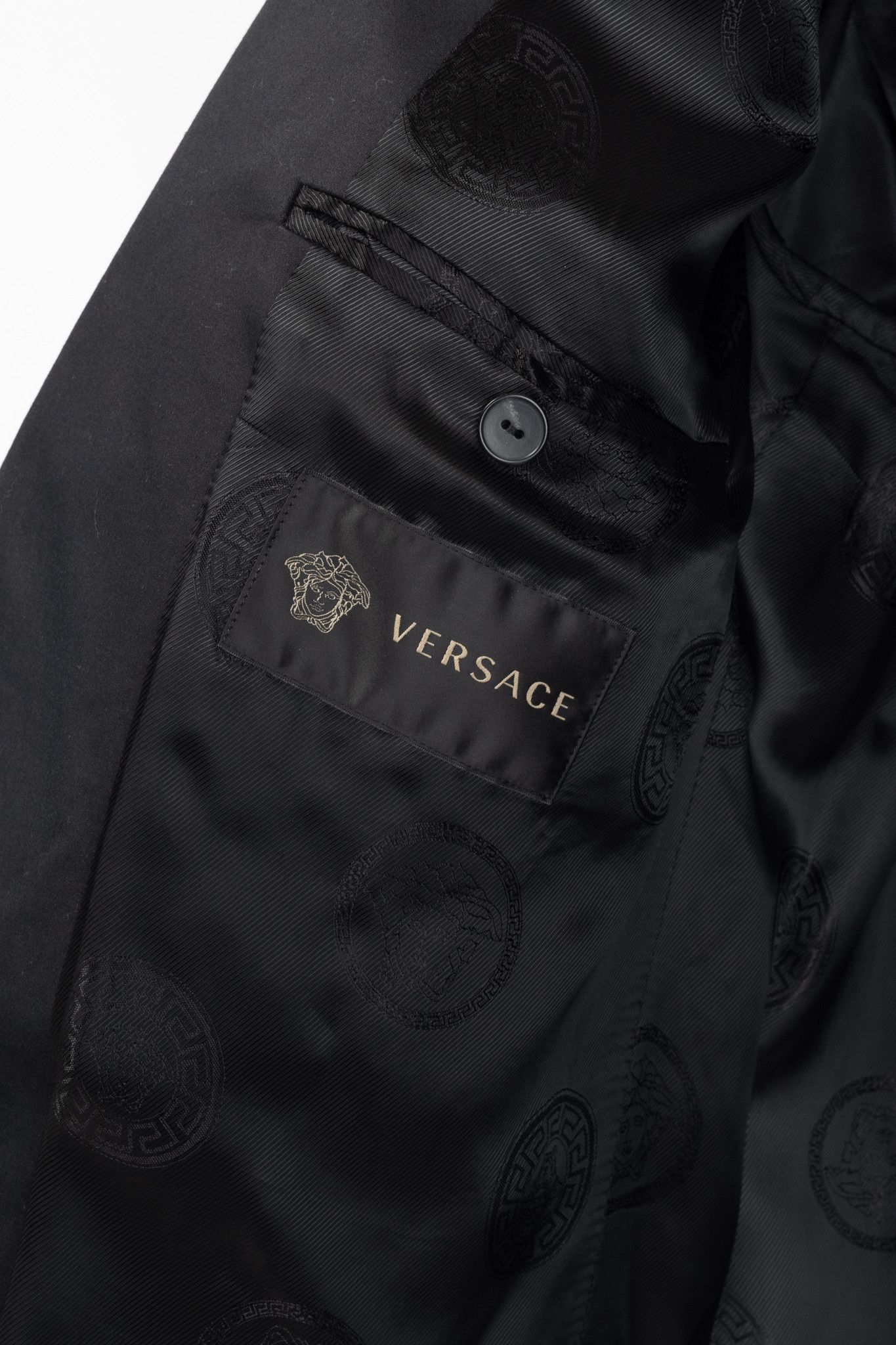 Versace Versace Black Stretch-Cotton Leather-Trim Blazer Size 48R - 11 Thumbnail