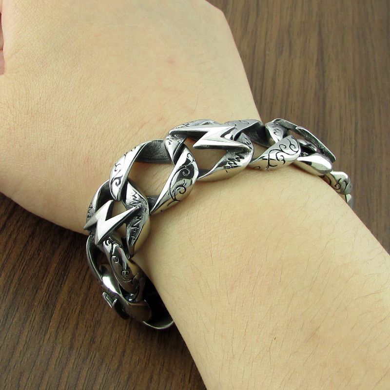 Jewelry 22CM 316L Stainless Steel Lightning Bolt Symbol Bracelet Size ONE SIZE - 2 Thumbnail