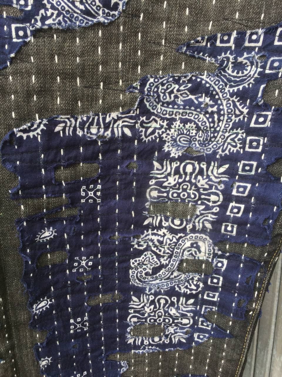 Japanese Brand crazy sick sashiko boro denim pants like kapital style Size US 34 / EU 50 - 3 Thumbnail