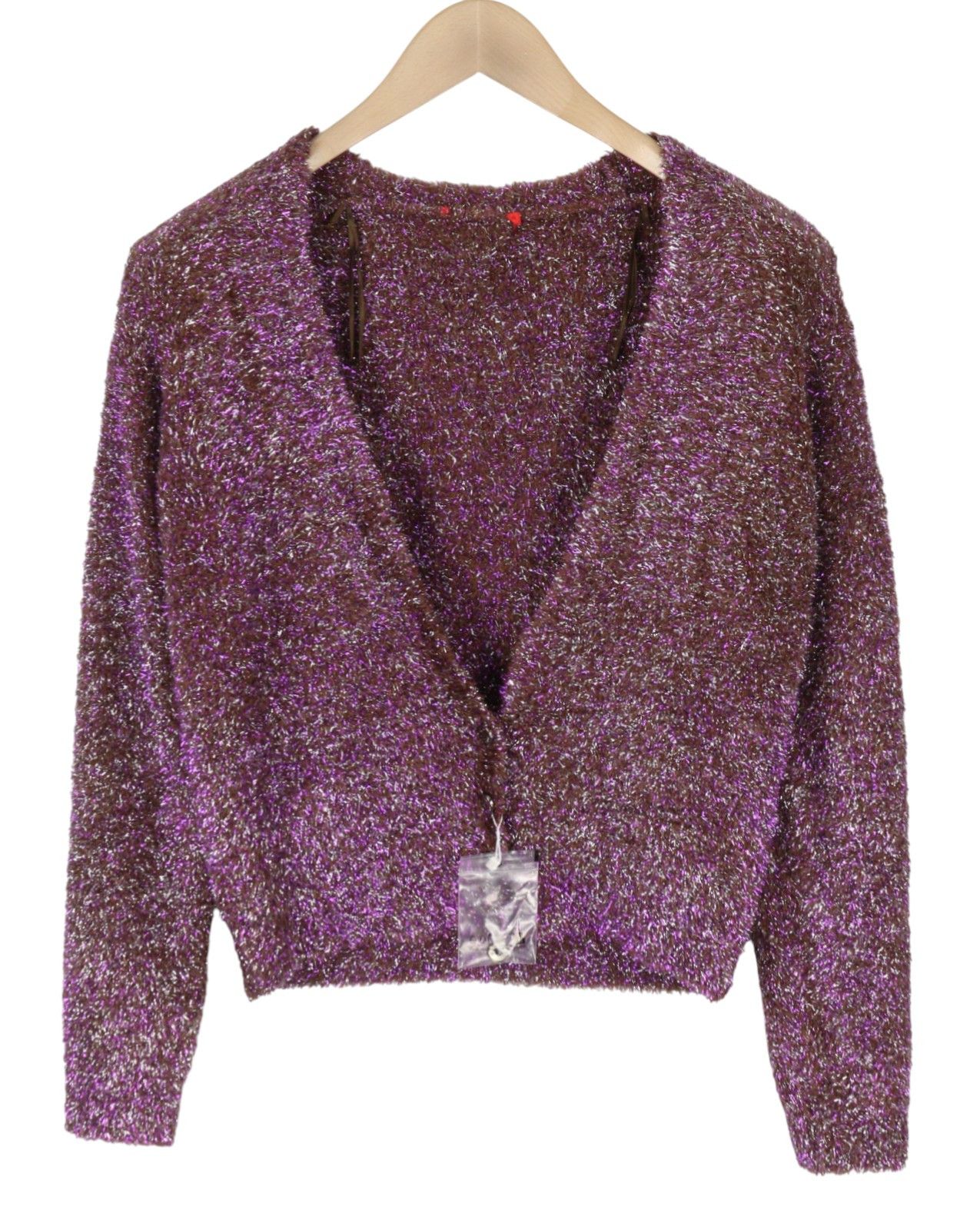 MAX&Co. S Burgundy Glitter Metallic Fuzzy Knit Cardigan 88678 Size S / US 4 / IT 40 - 2 Thumbnail